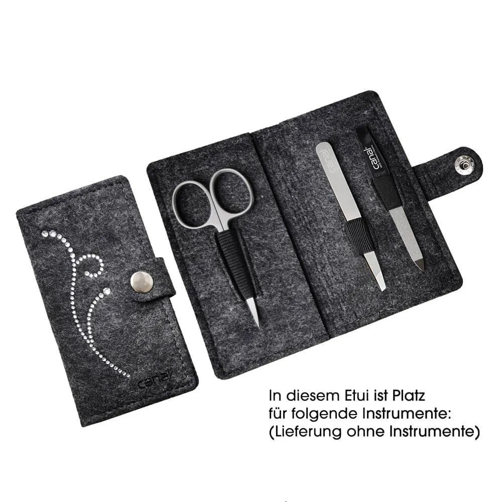 Canal Instrumente Maniküre-Etui Filz grau leer Strass