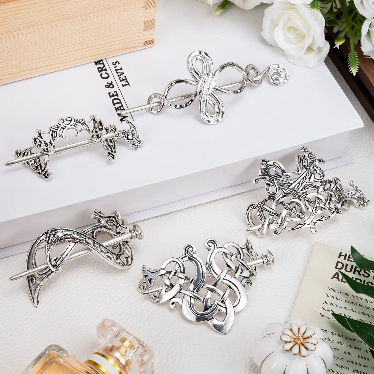 Noverlife Keltische Haarnadeln Haarspangen silber 5er Set