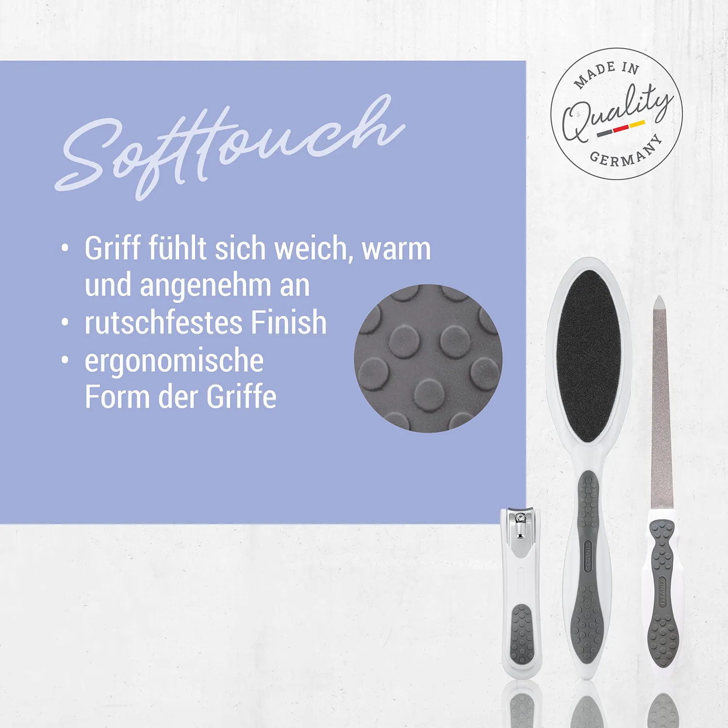 Titania Softtouch Maniküre Pediküre Set 4-teilig grau