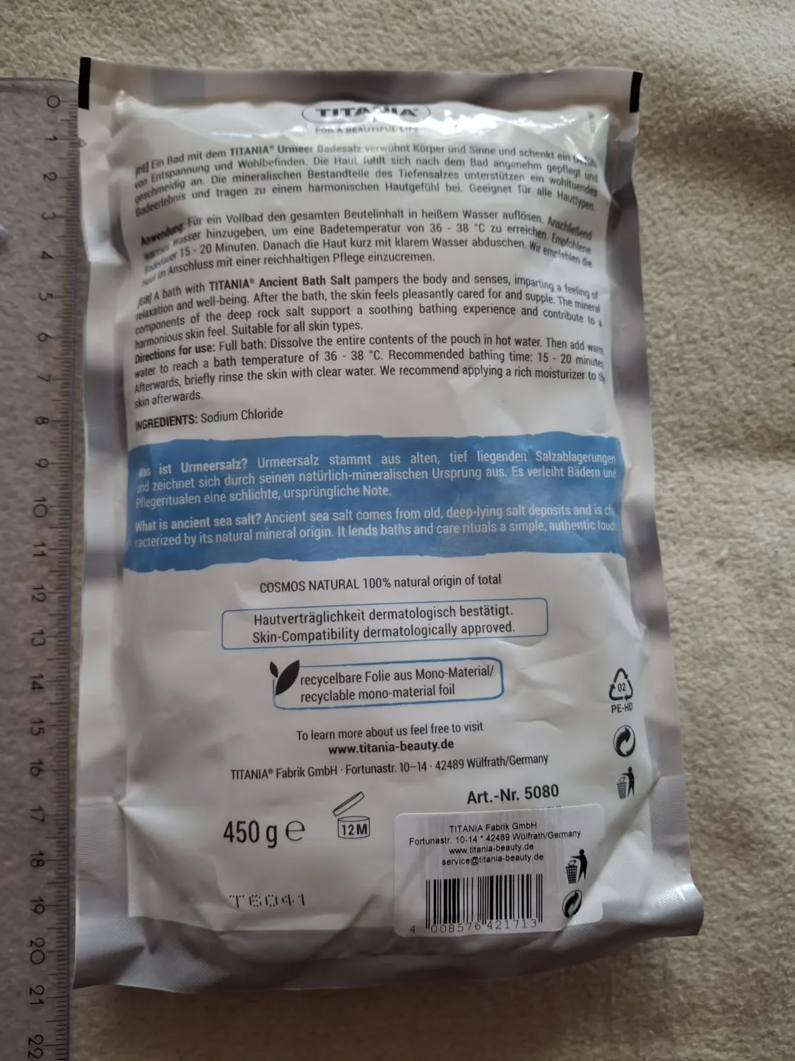 Titania Urmeer Badesalz 450 g Tiefensalz pur