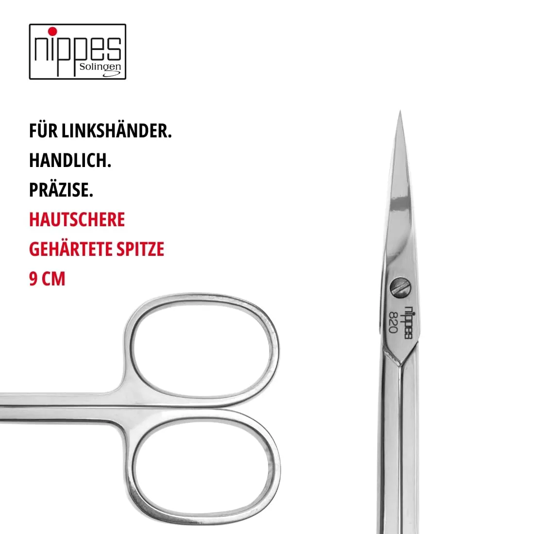 Nippes Solingen Hautschere Linkshänder 9 cm gebogen