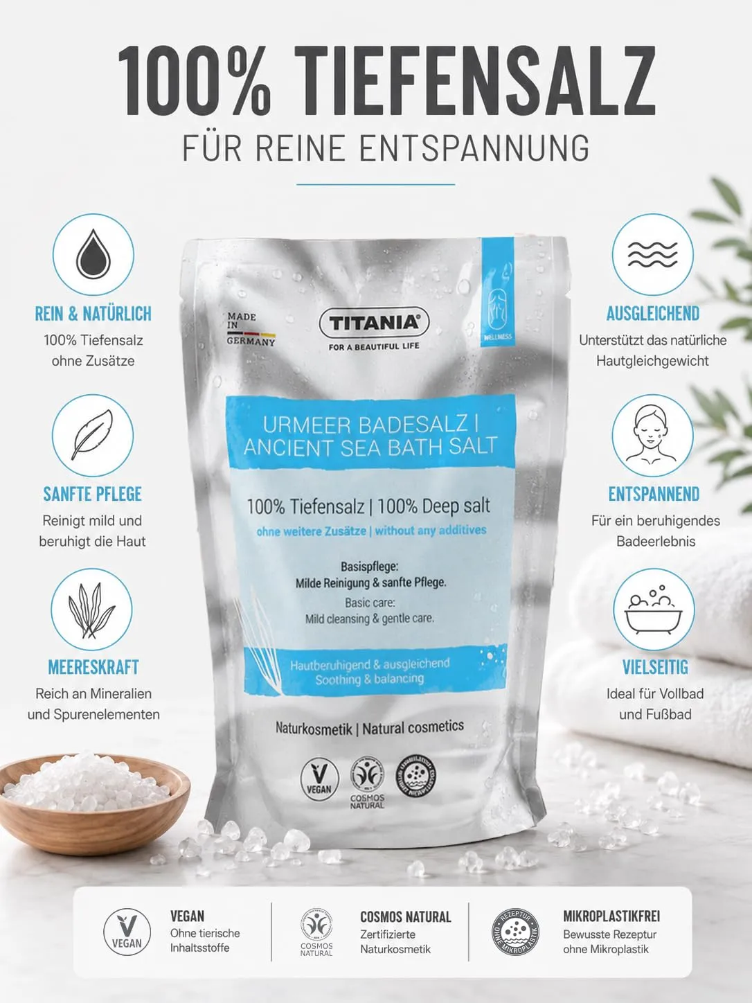 Titania Urmeer Badesalz 450 g Tiefensalz pur