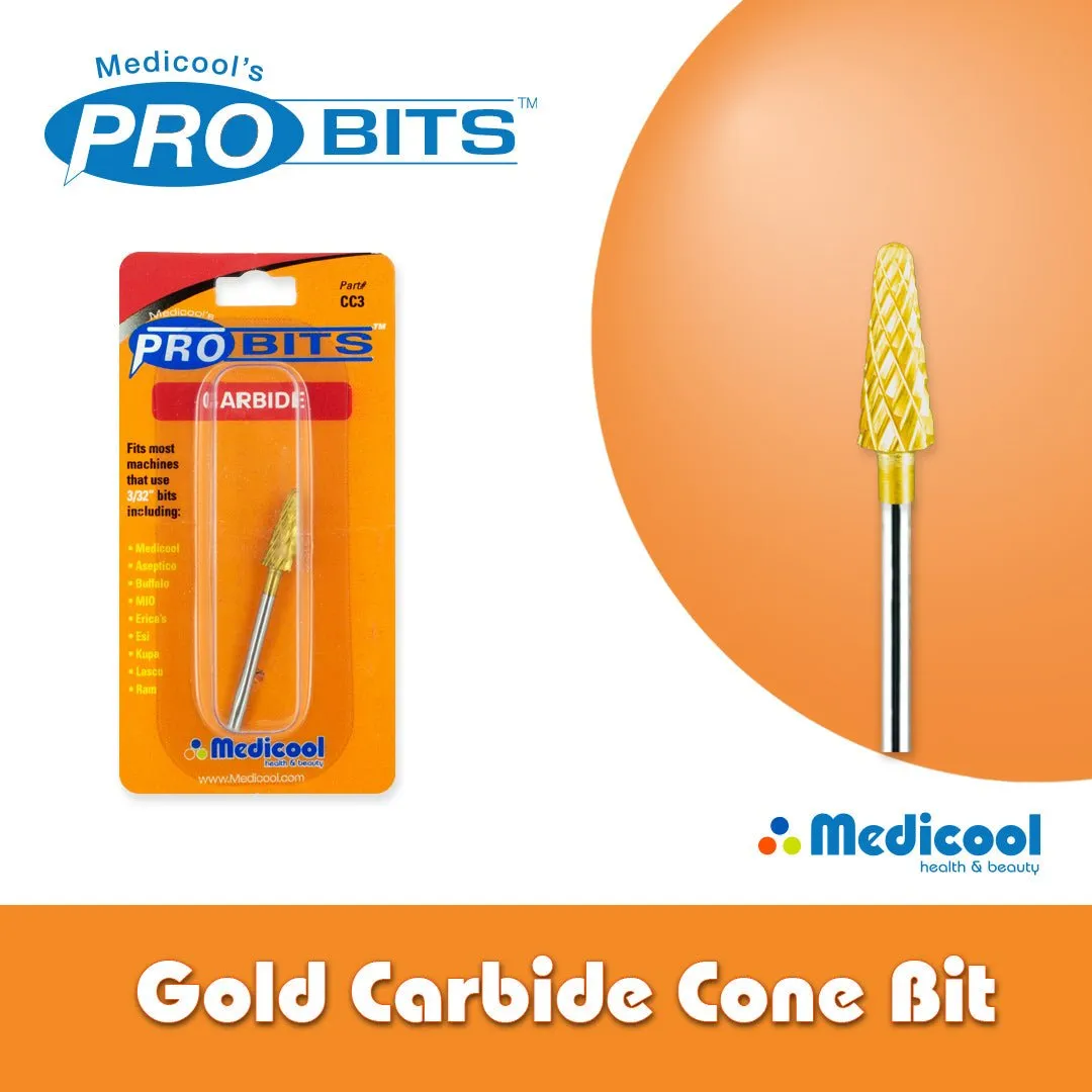 Medicool Pro Bits CC3 Gold Hartmetall Nagelfräser Single Kegel