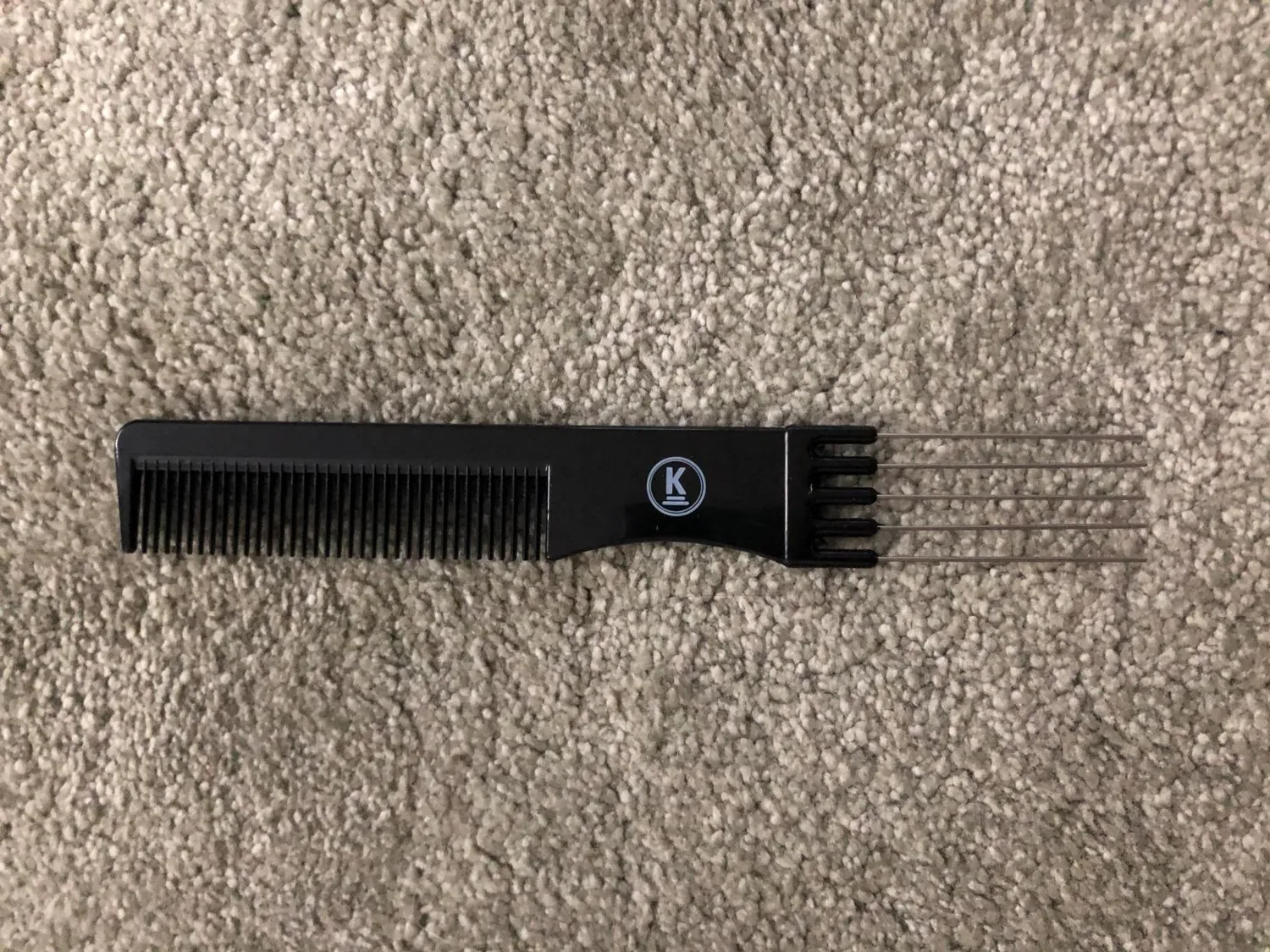 K-Pro Toupierkamm mit Metallgabel Stielkamm Schwarz 19,4 cm