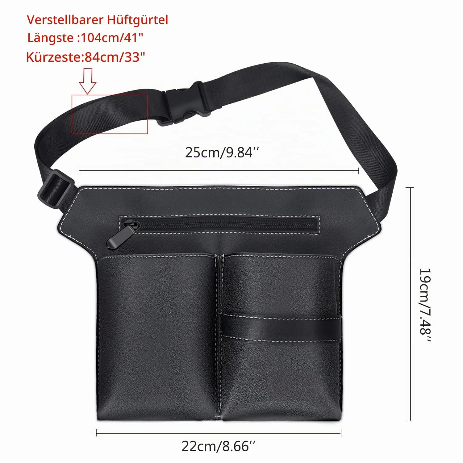 Noverlife Scherentasche Schwarz PU-Leder mit Gürtel