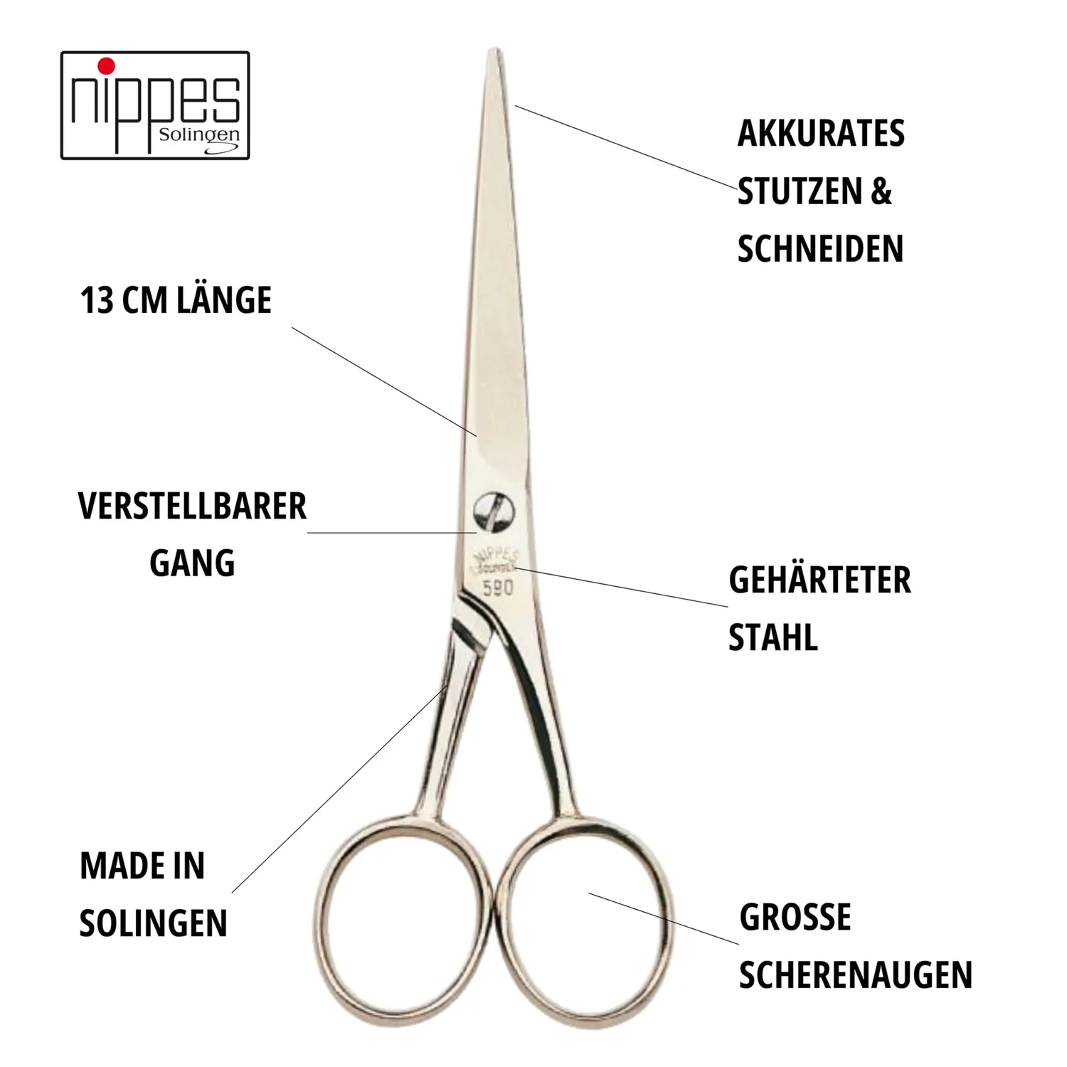 Nippes Solingen Bartschere 13 cm gehärteter Stahl