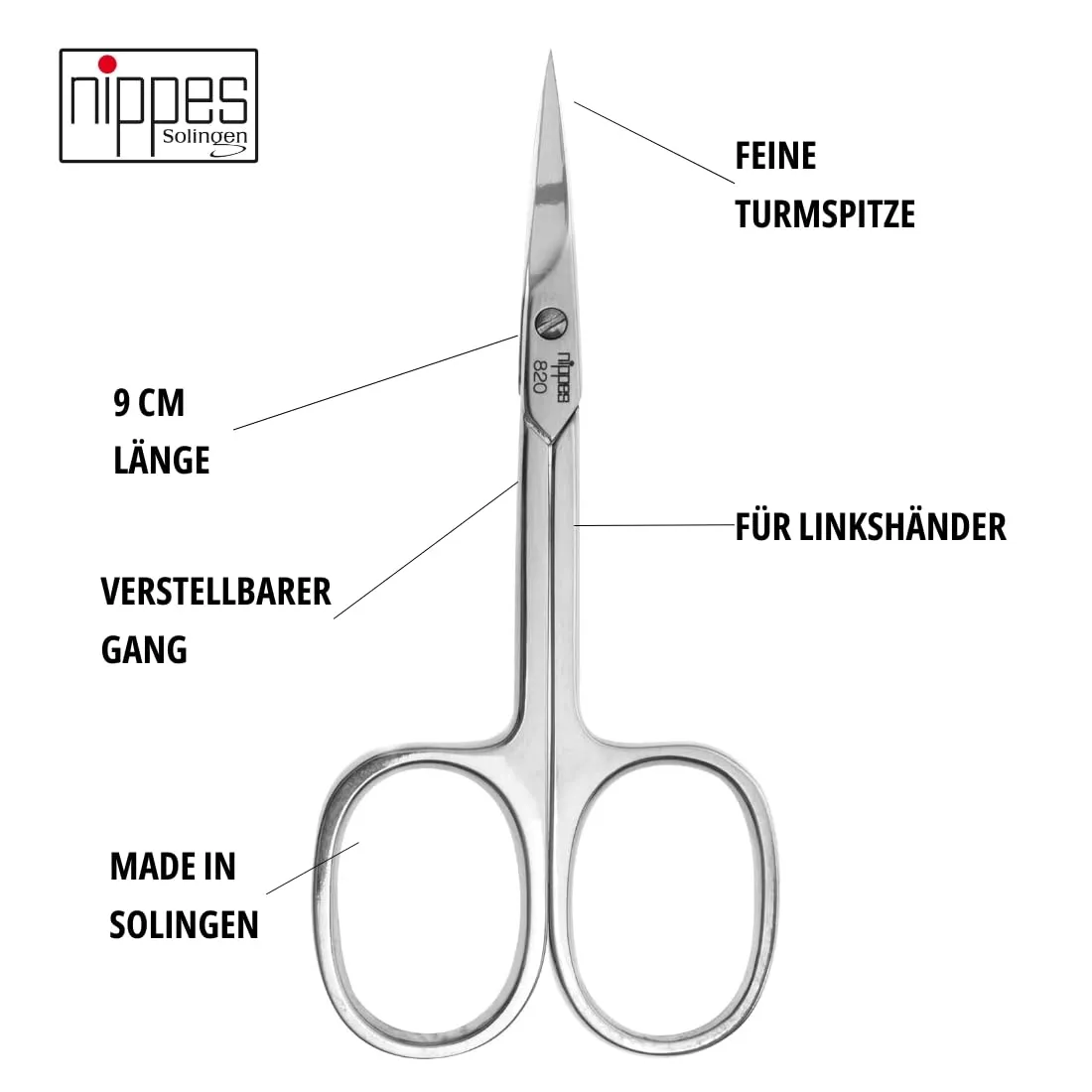 Nippes Solingen Hautschere Linkshänder 9 cm gebogen