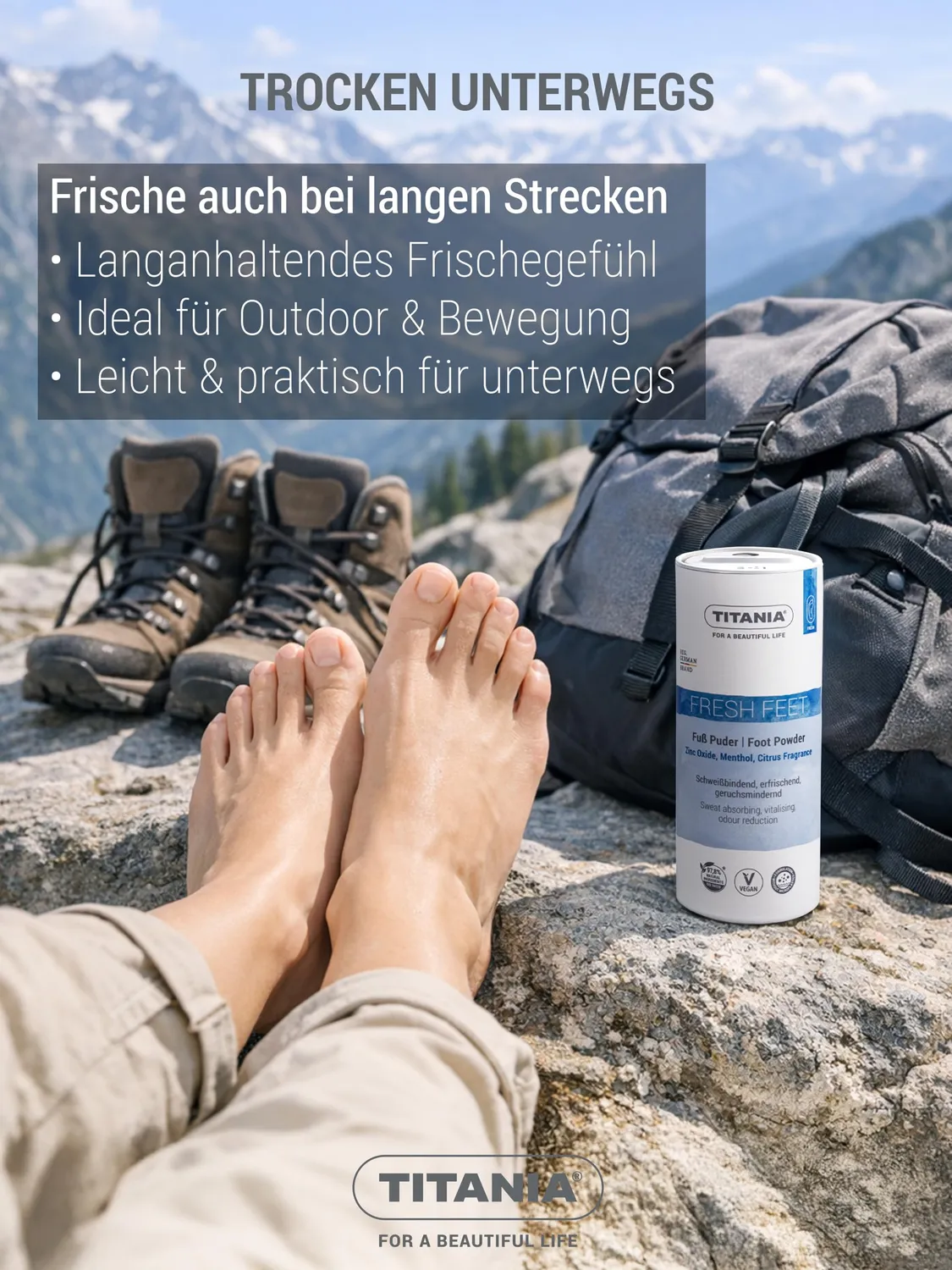 Titania Fußpuder Zinkoxid Menthol Zitrusduft 100 g