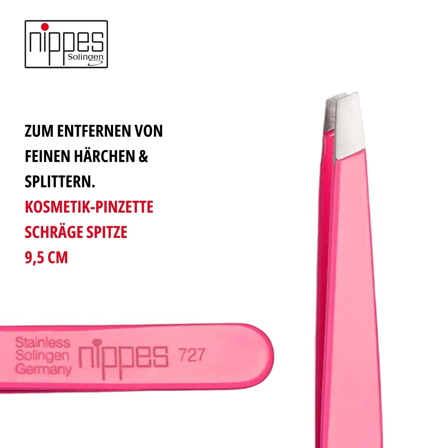 Nippes Solingen Classic Pinzette schräg Pink 9,5 cm rostfrei