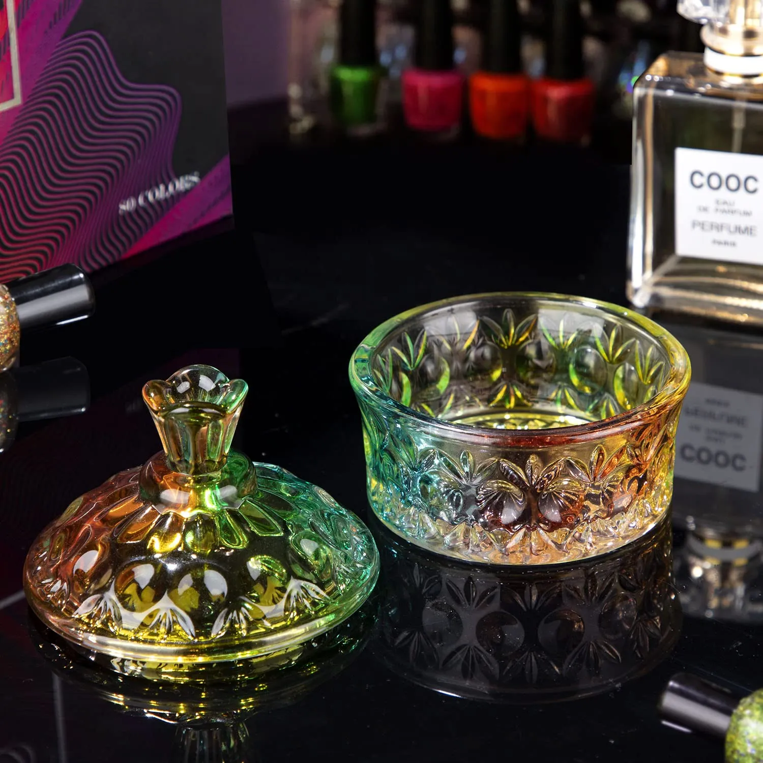Noverlife Crystal Dappen Dish Glas Regenbogen mit Deckel