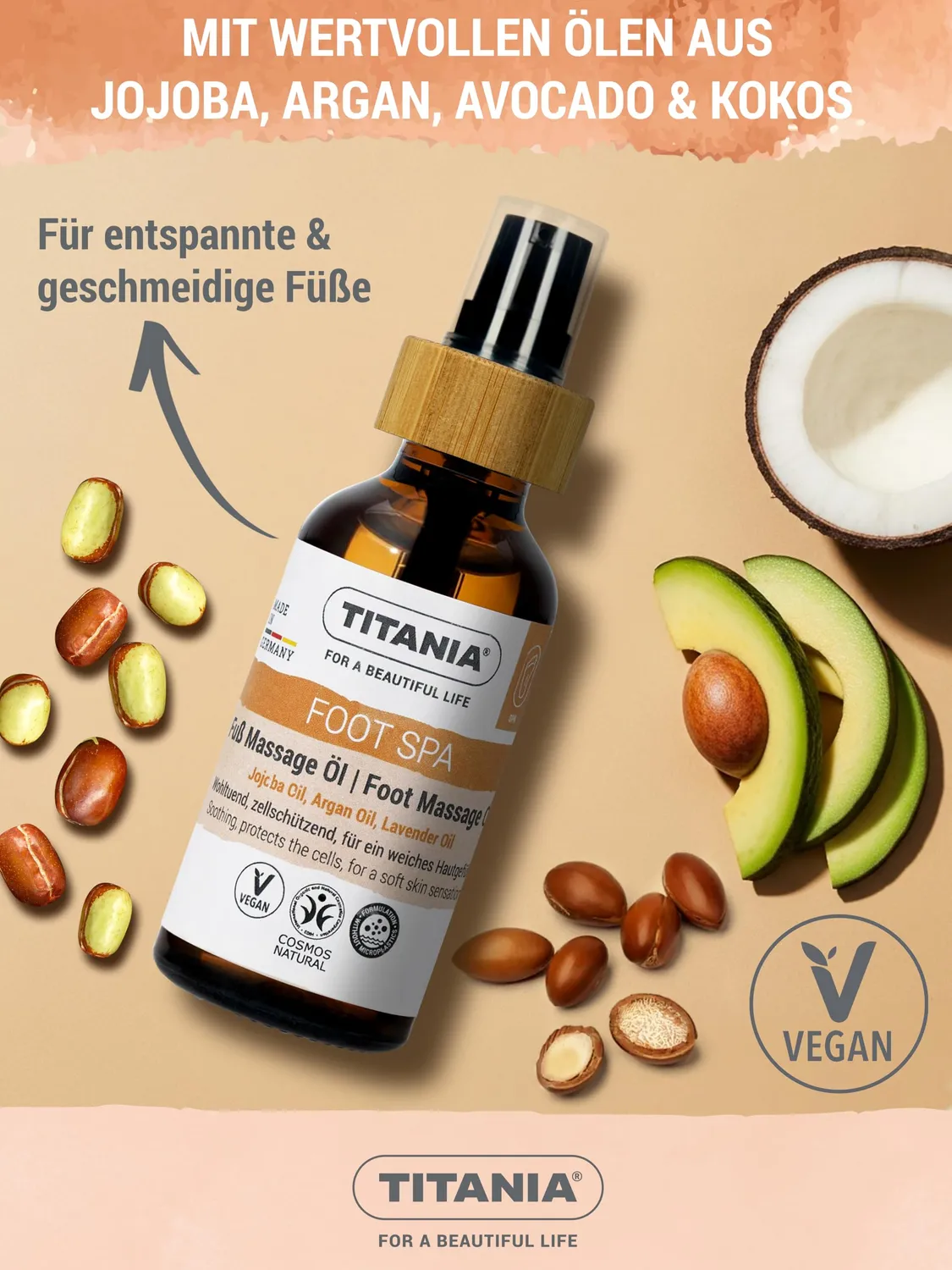 Titania Fuß Massage Öl 58 ml vegan Jojoba Argan