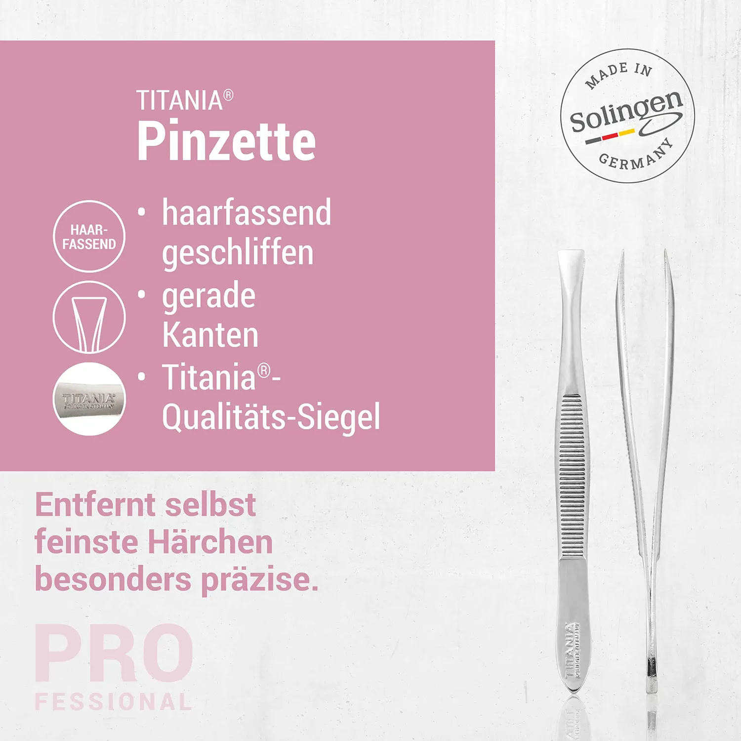 Titania Face Pinzette 8 cm gerade Spitze silberfarben