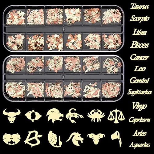 Noverlife Zodiac Nagelcharms 1200 Stück Gold Sternzeichen