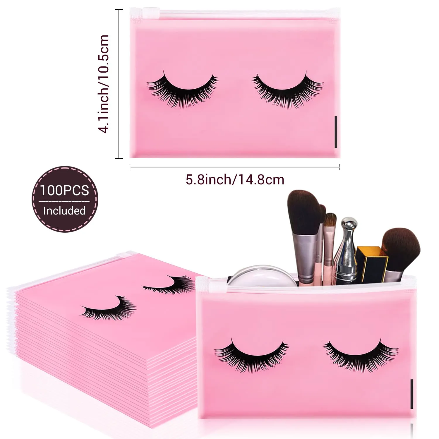 Noverlife Wimperntaschen rosa 100 Stück EVA Reissverschluss