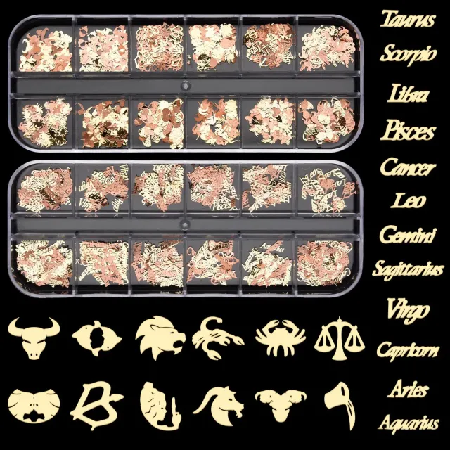 Noverlife Zodiac Nagelcharms 1200 Stück Gold Sternzeichen