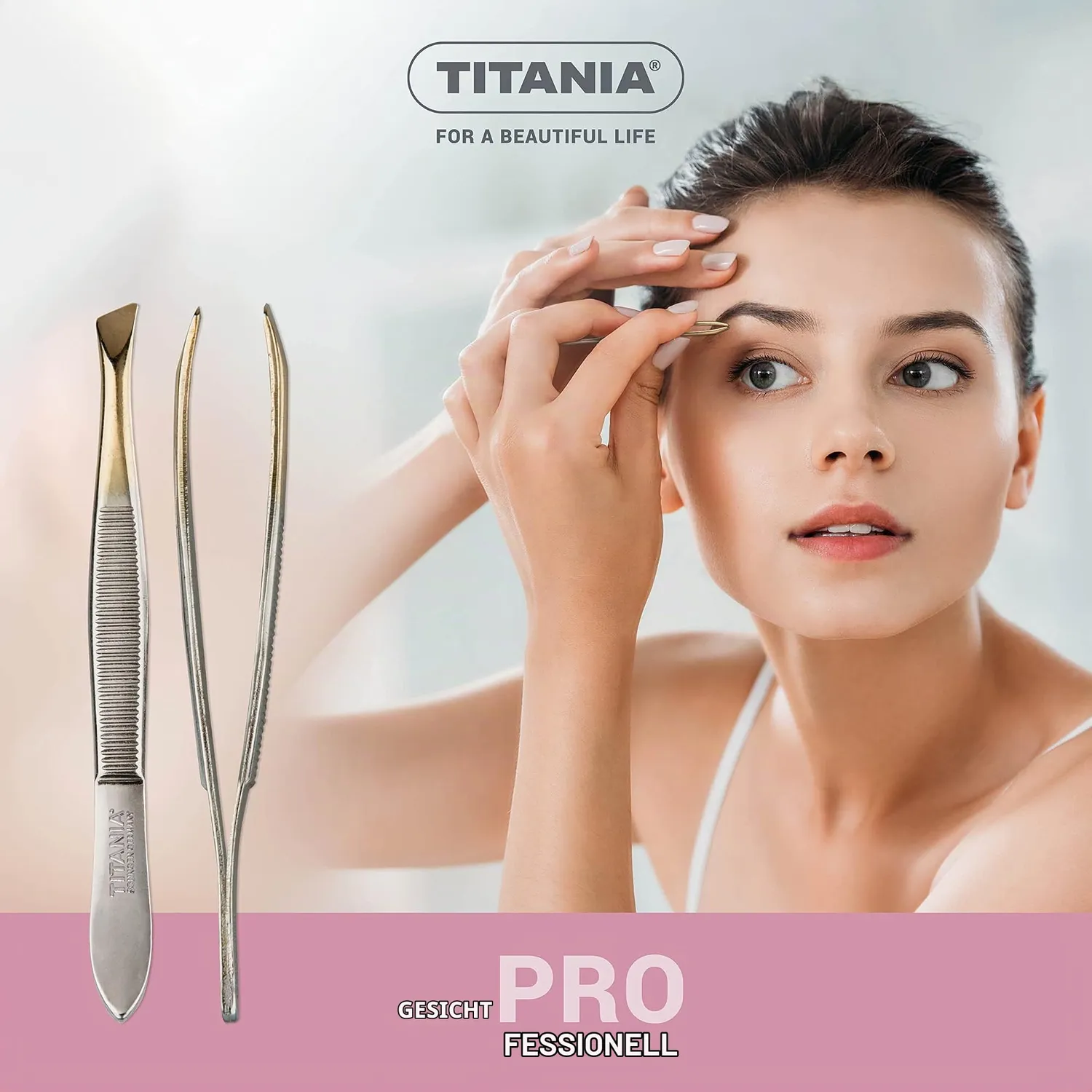Titania Face Pinzette 8 cm vergoldet Silver Gold schräg