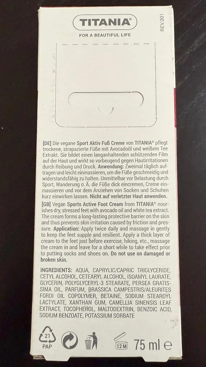 Titania Sport Aktiv Fußcreme 75 ml 2er Pack vegan