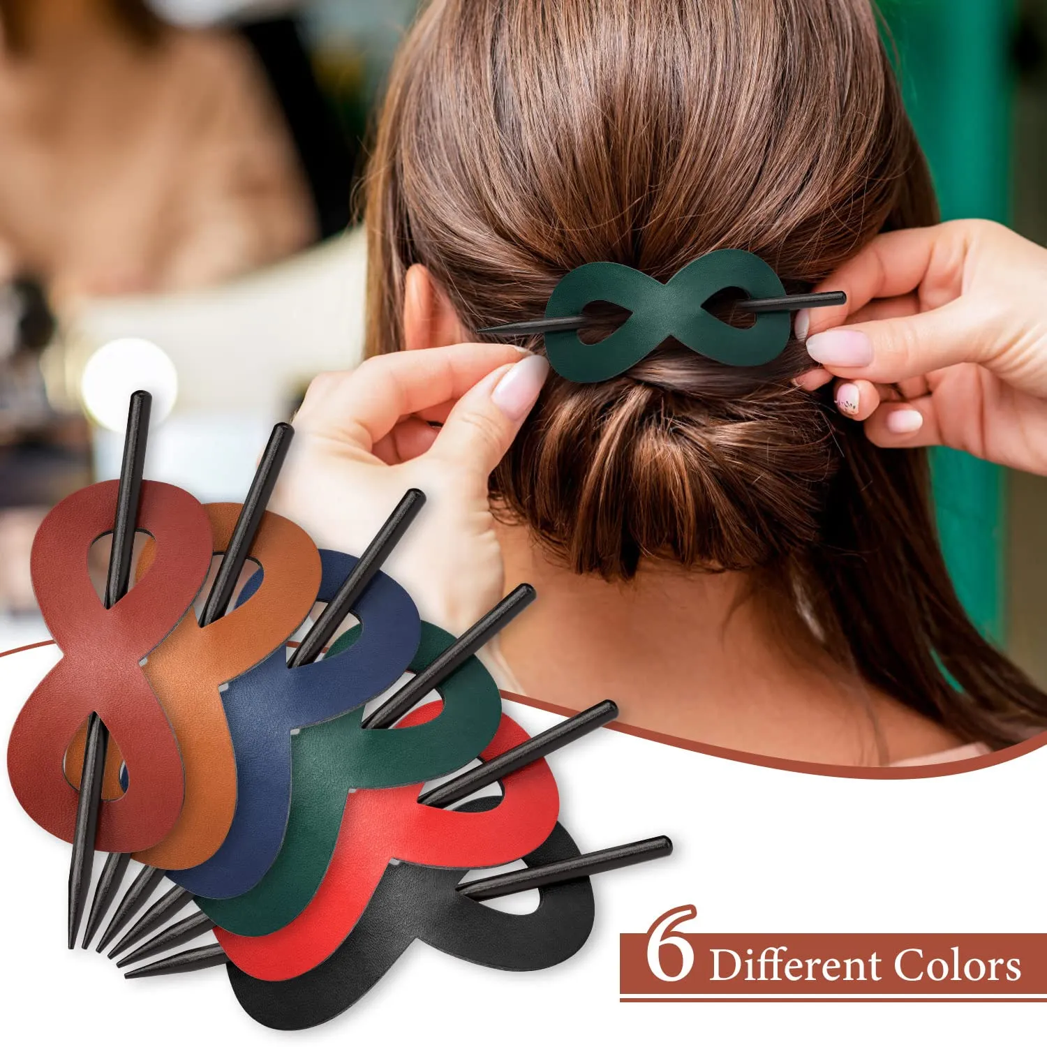Noverlife Haarspange Kunstleder mit Stab 6er Set 8,5 cm