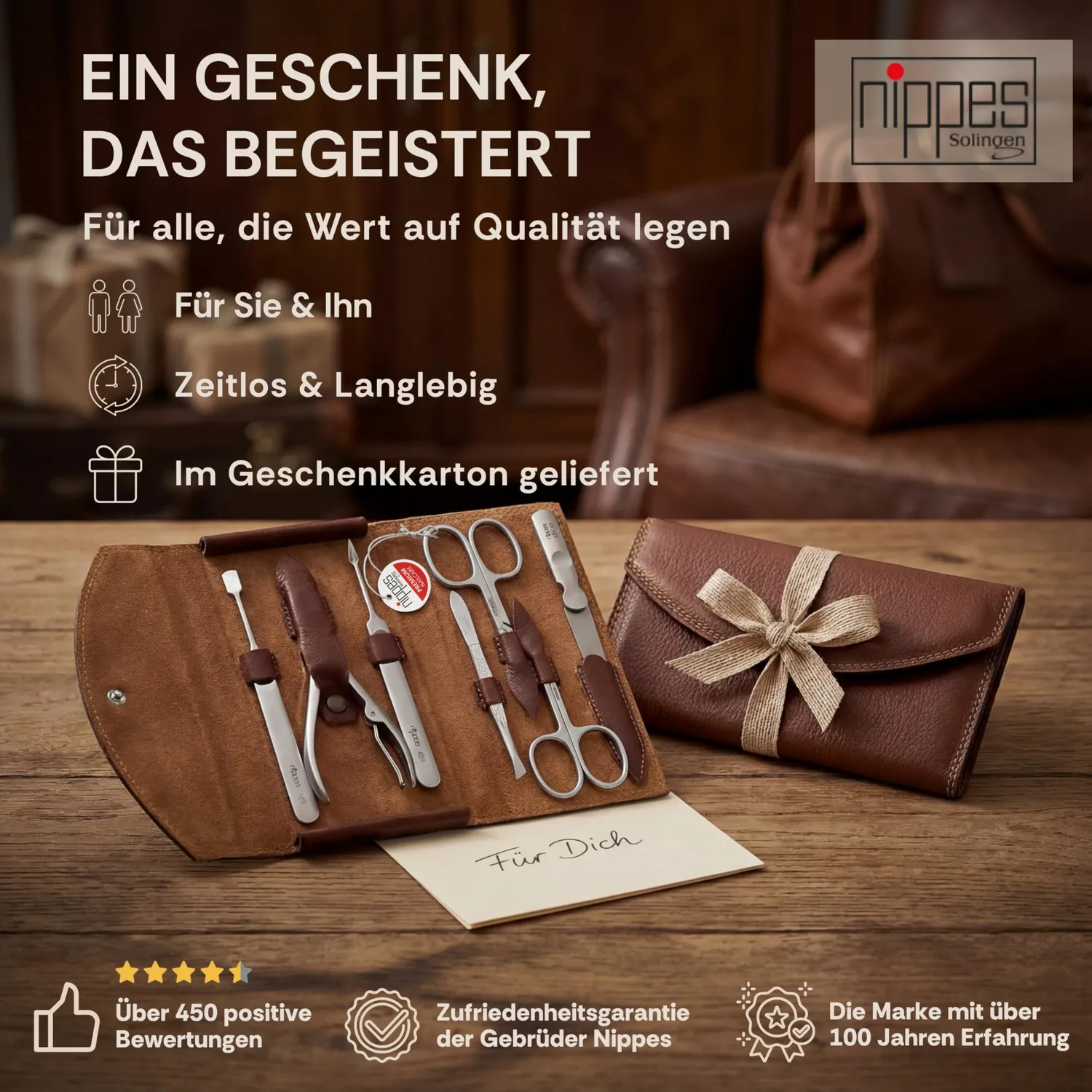 Nippes Solingen Classic Maniküre Set 7-tlg Edelstahl Rindsleder