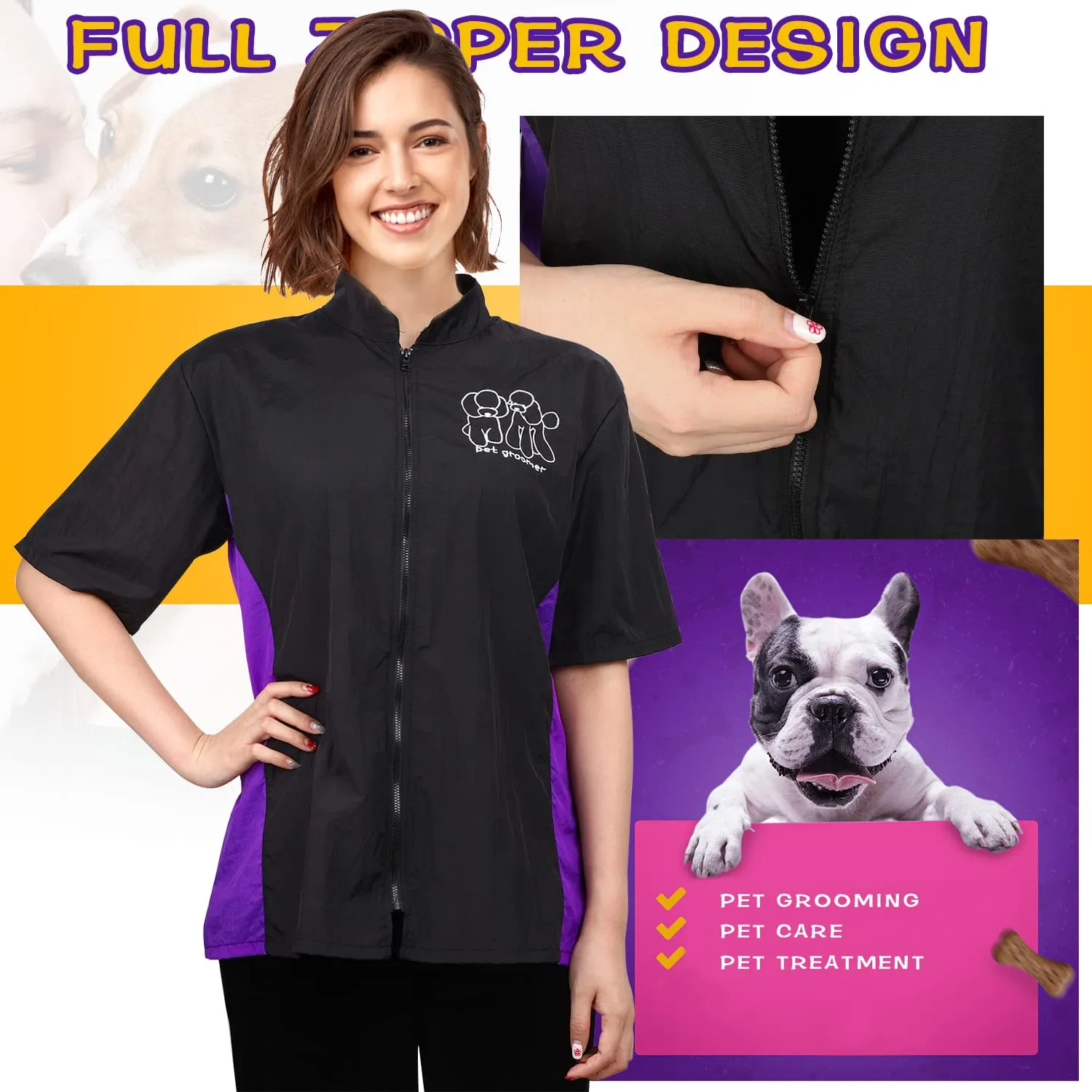 Noverlife Grooming Arbeitsjacke Kurzarm Reissverschluss antistatisch