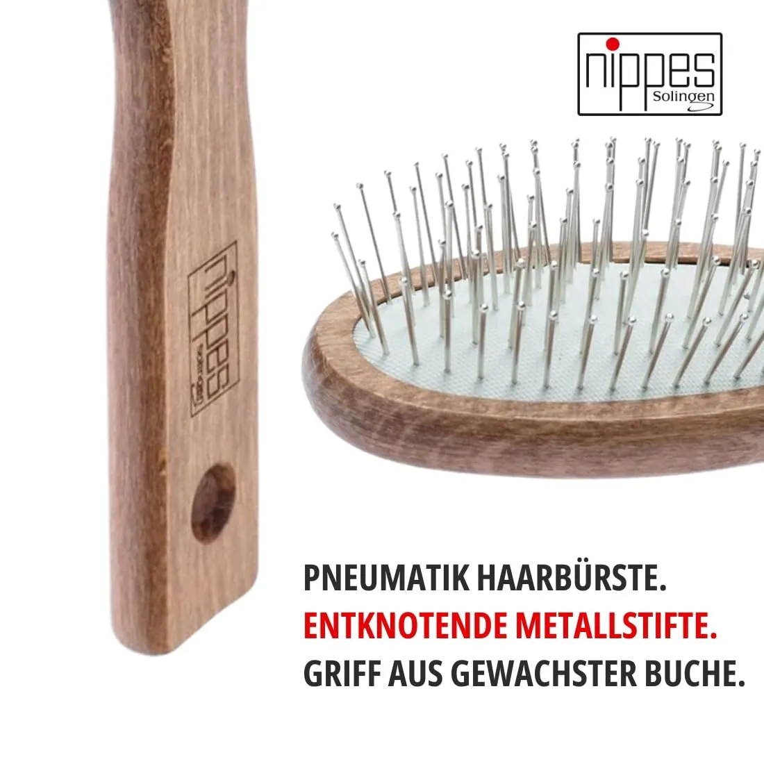 Nippes Haarbürste oval 7-reihig Stahl Buchenholz