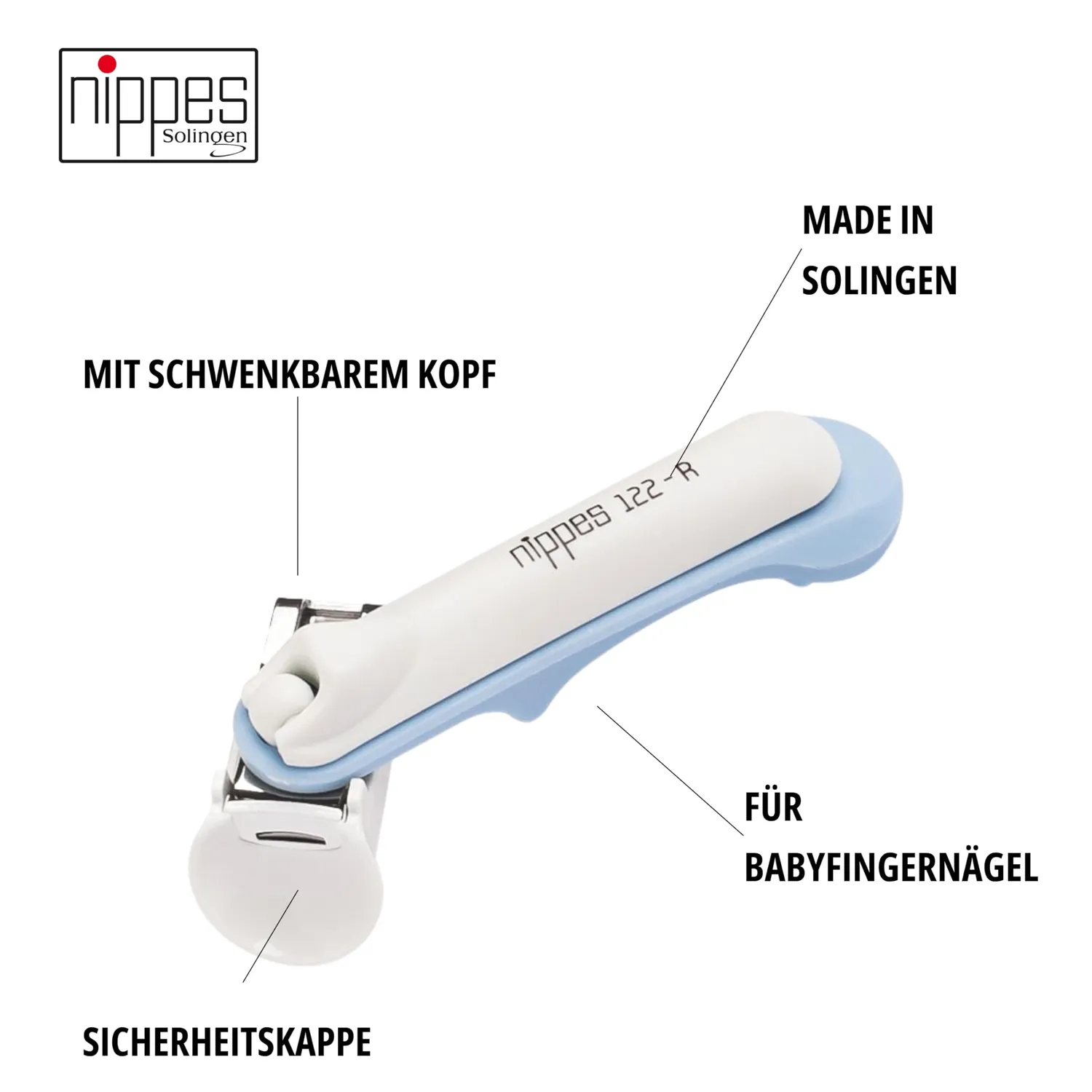 Nippes Solingen Baby Nagelknipser Blau 8 cm abgerundet