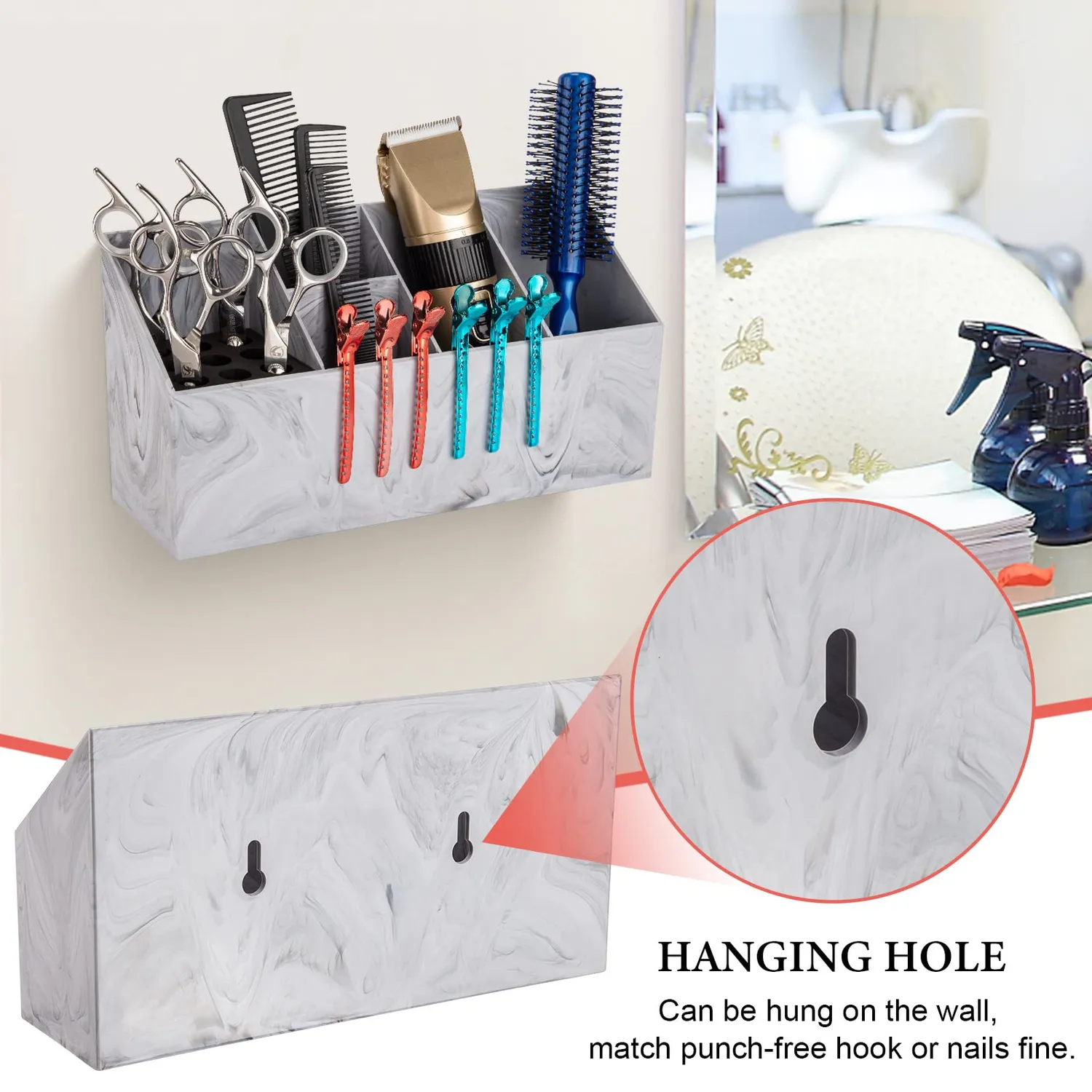 Noverlife Scherenhalter groß Marmormuster Salon Organizer