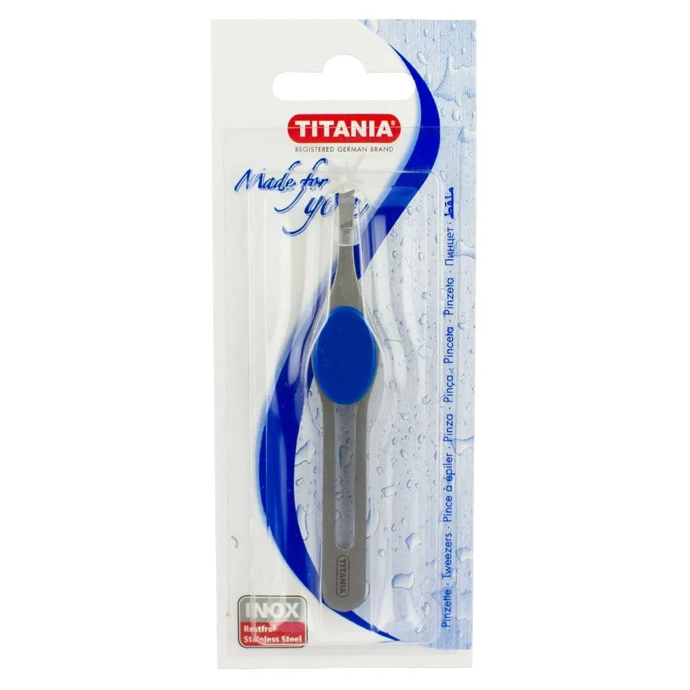 Titania Pinzette 9 cm schräg blau Edelstahl rostfrei
