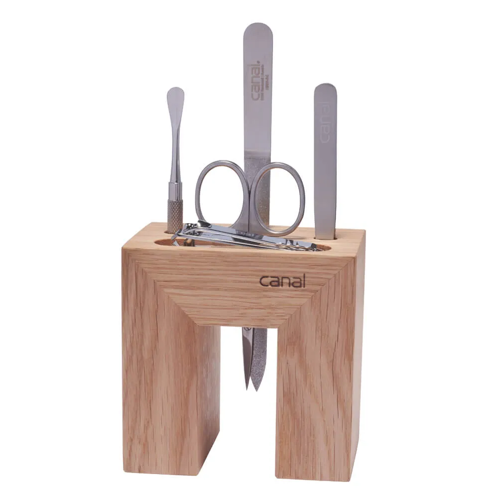 Canal Instrumente Maniküre-Set Eiche 5-teilig Holzblock