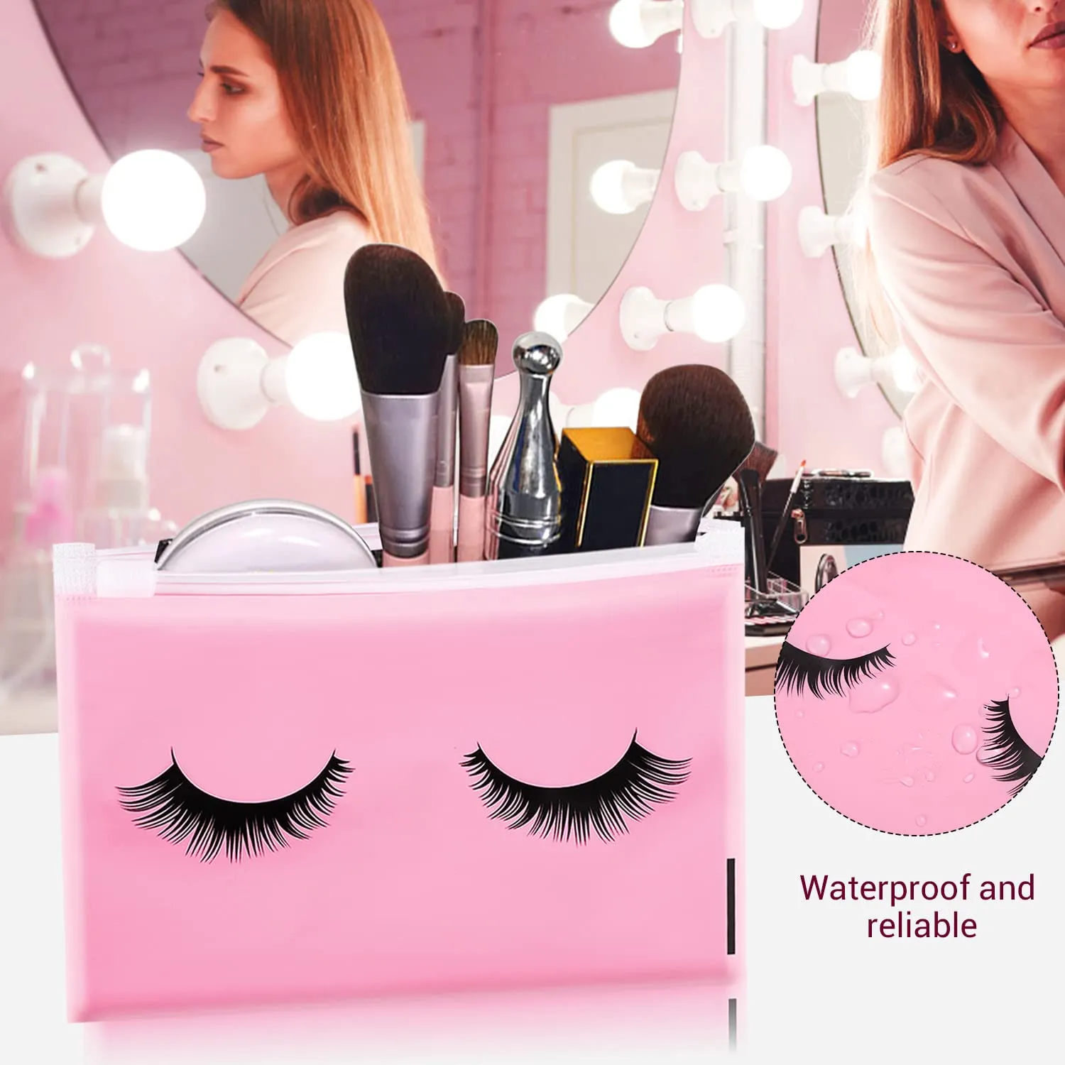 Noverlife Wimperntaschen rosa 100 Stück EVA Reissverschluss