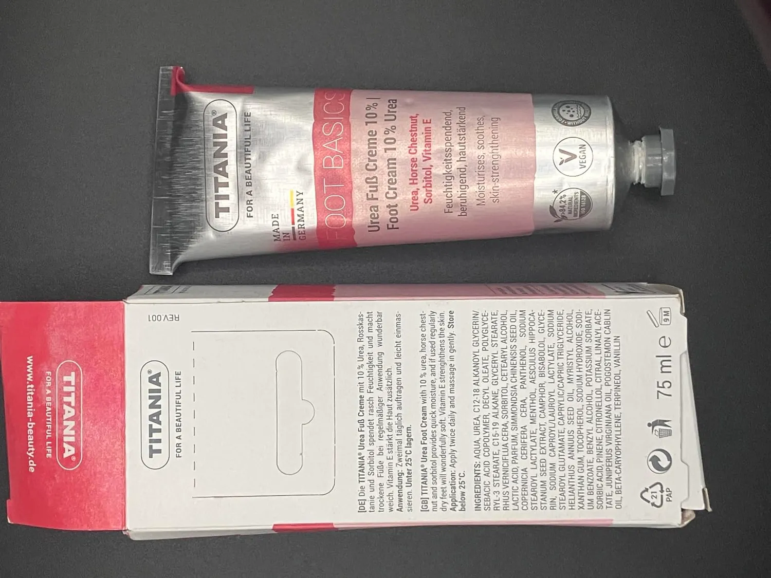 Titania Fußcreme Urea 10% 75 ml für sehr trockene Füße