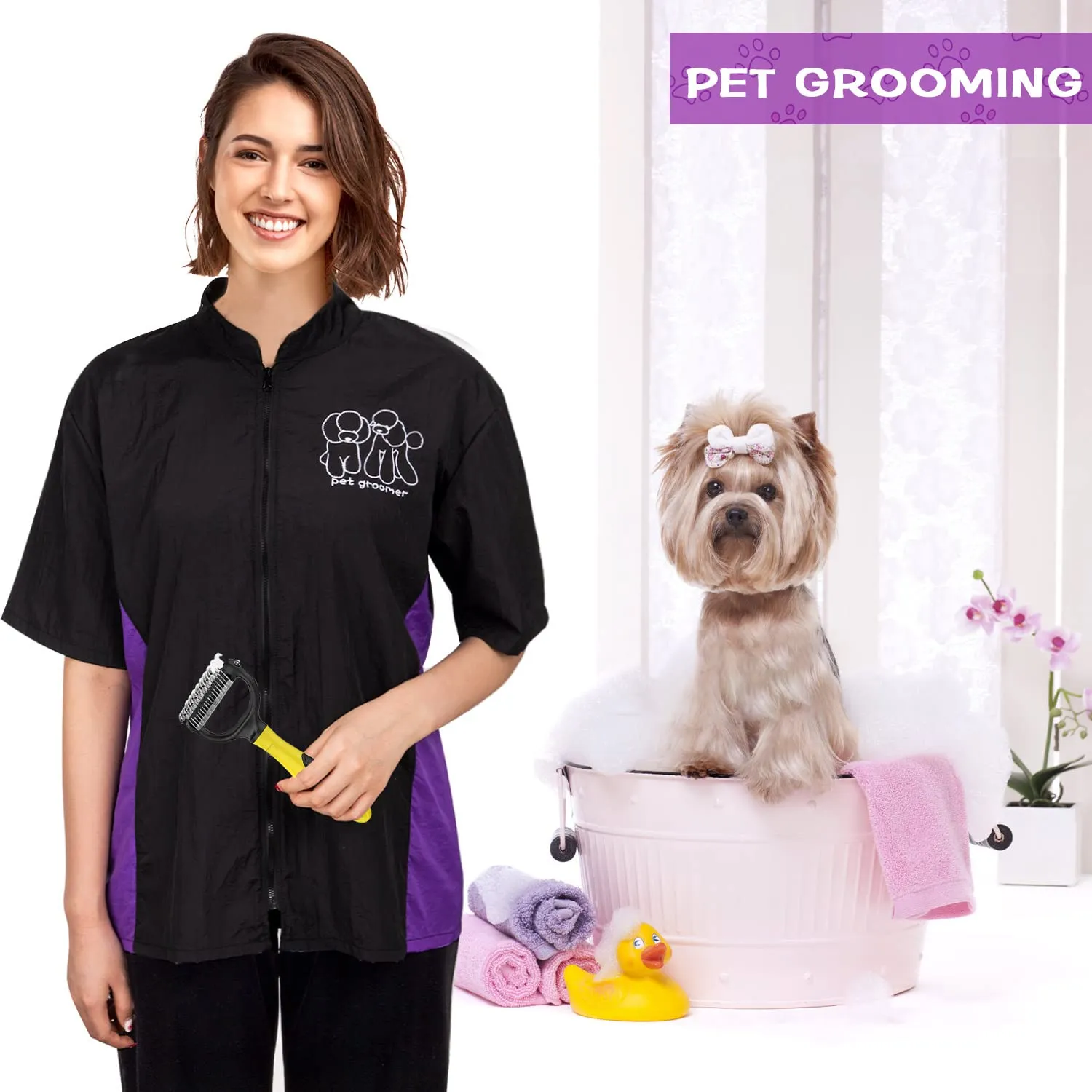 Noverlife Grooming Arbeitsjacke Kurzarm Reissverschluss antistatisch