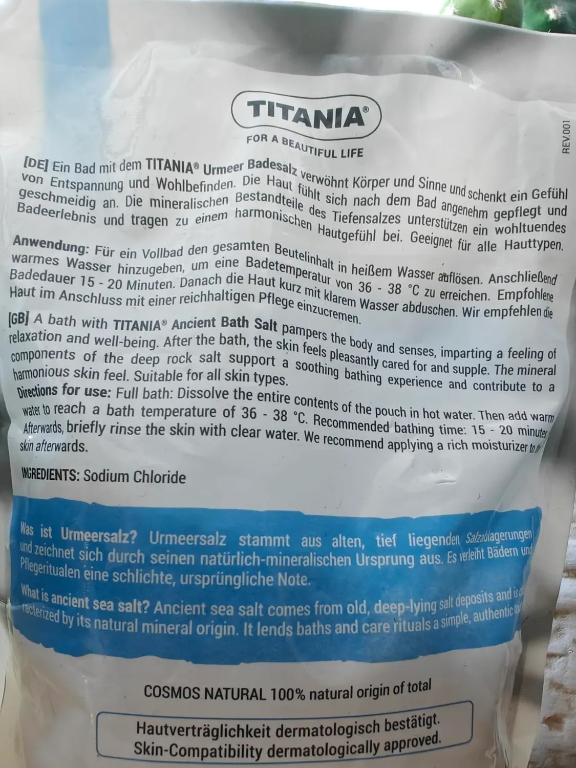 Titania Urmeer Badesalz 450 g Tiefensalz pur