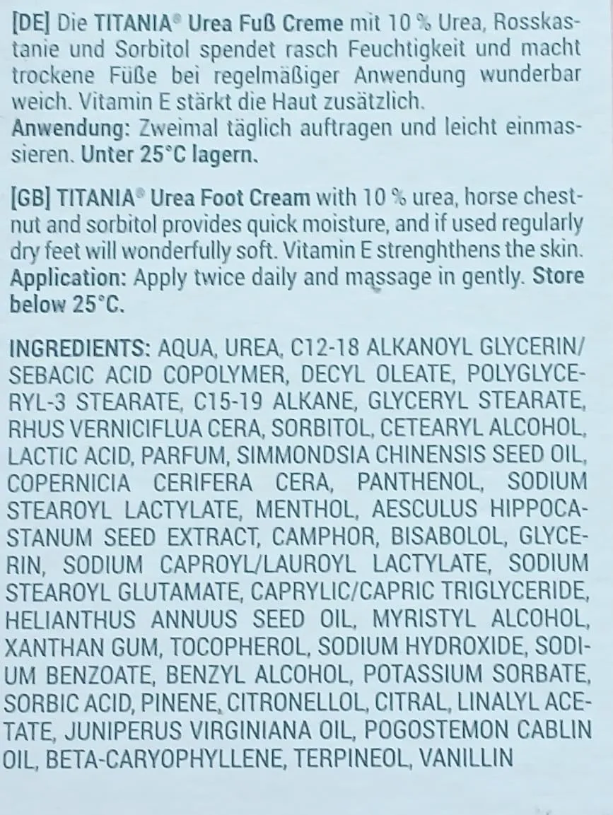 Titania Fußcreme Urea 10% 75 ml für sehr trockene Füße
