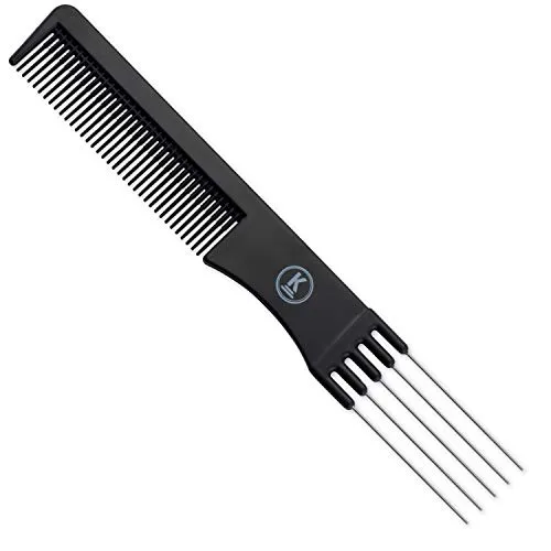 K-Pro Toupierkamm mit Metallgabel Stielkamm Schwarz 19,4 cm