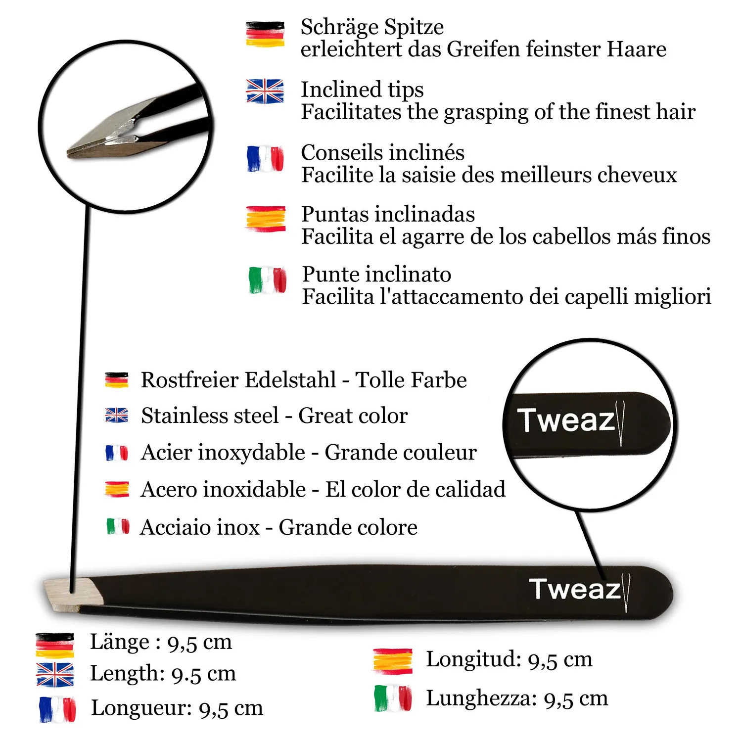 K-Pro Tweazy Pinzette schräg Edelstahl 9,5 cm