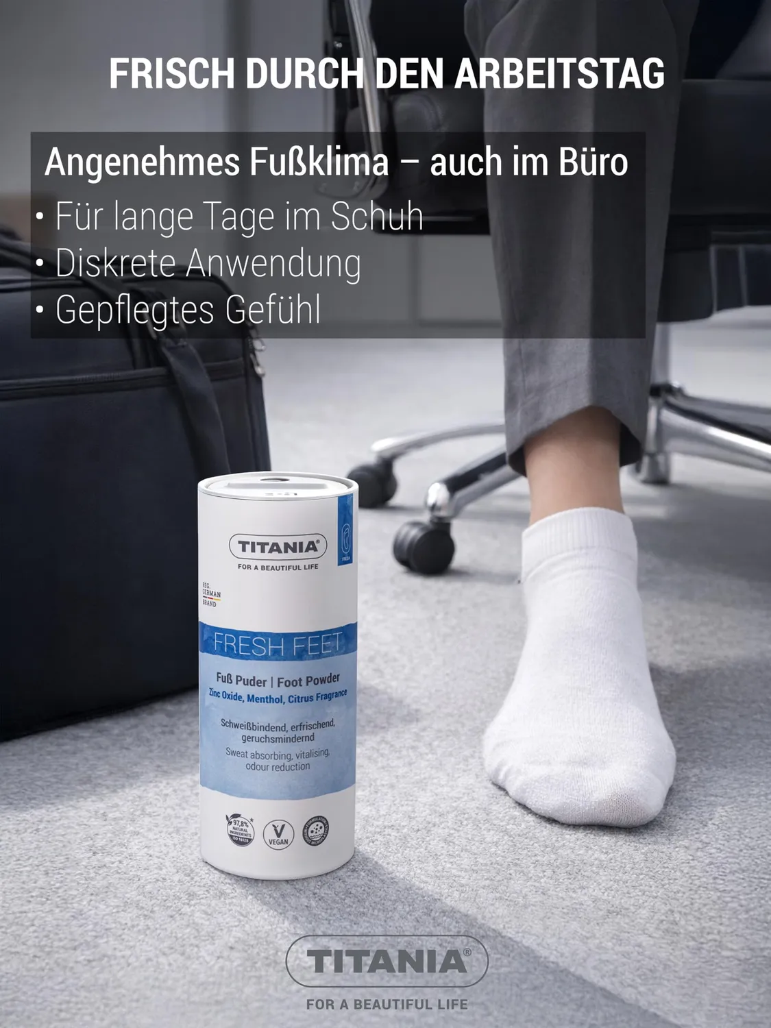 Titania Fußpuder Zinkoxid Menthol Zitrusduft 100 g