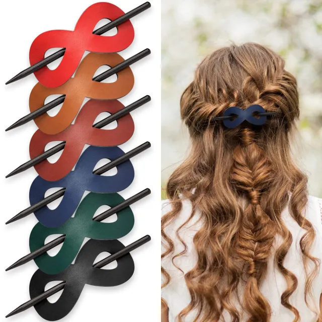 Noverlife Haarspange Kunstleder mit Stab 6er Set 8,5 cm