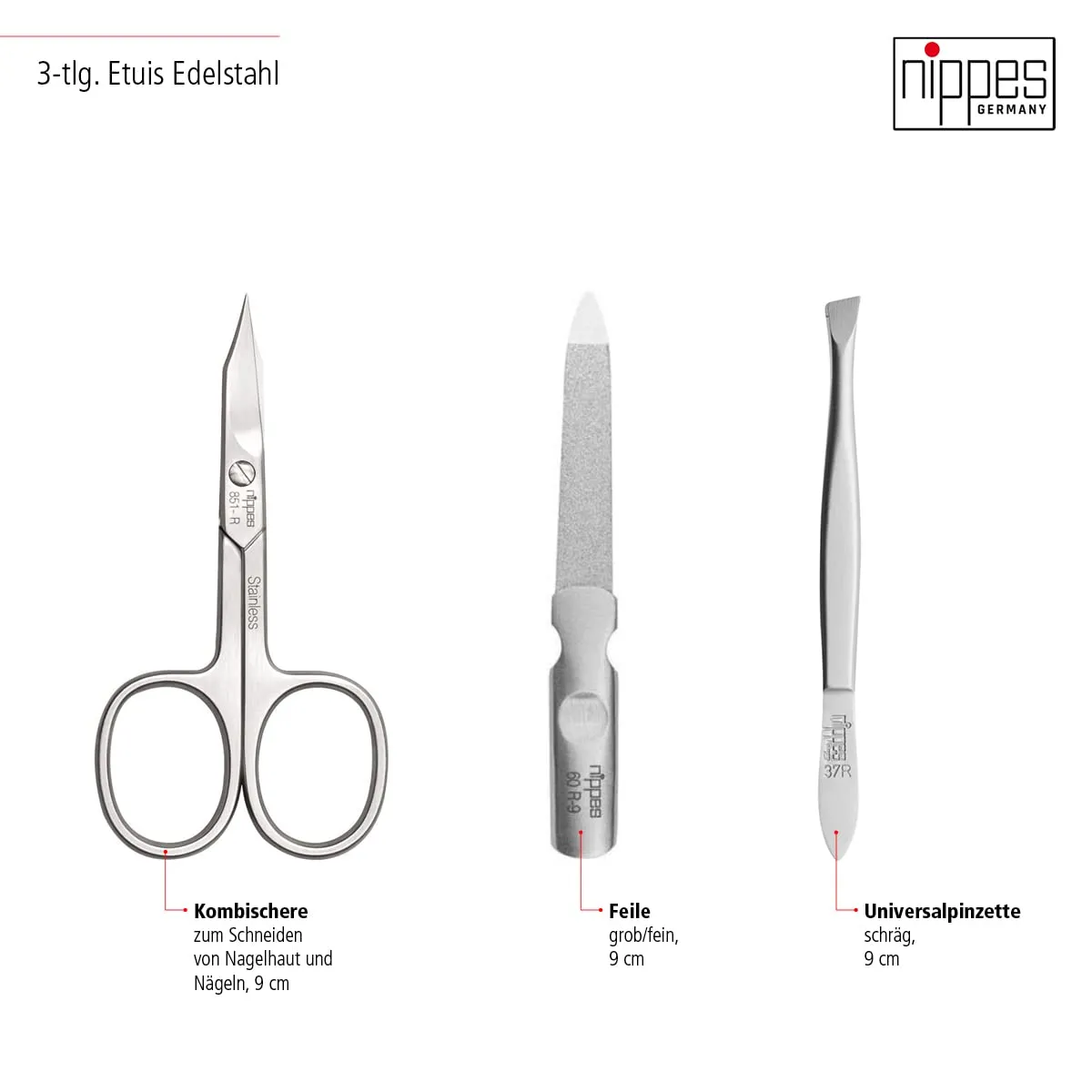 Nippes Premium Wild Red Maniküre Set 3-teilig Rindleder rot