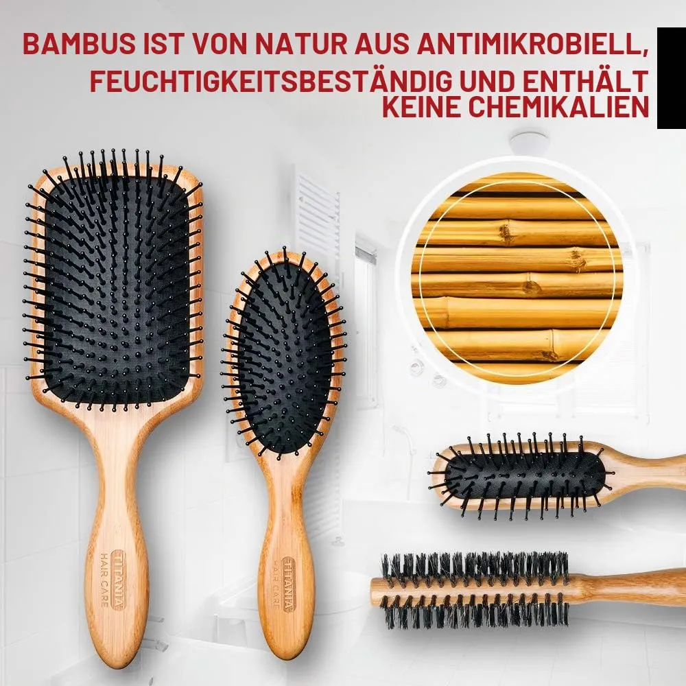 Titania Bambus Paddle Haarbürste 24 cm Holz entwirrend