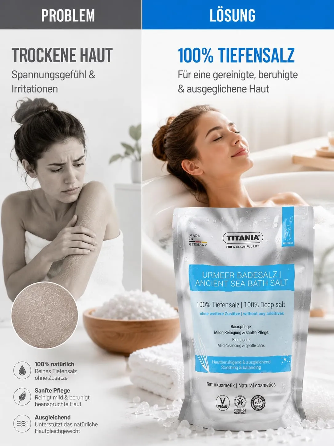 Titania Urmeer Badesalz 450 g Tiefensalz pur