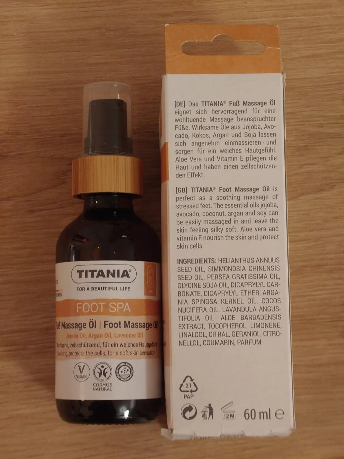 Titania Fuß Massage Öl 58 ml vegan Jojoba Argan