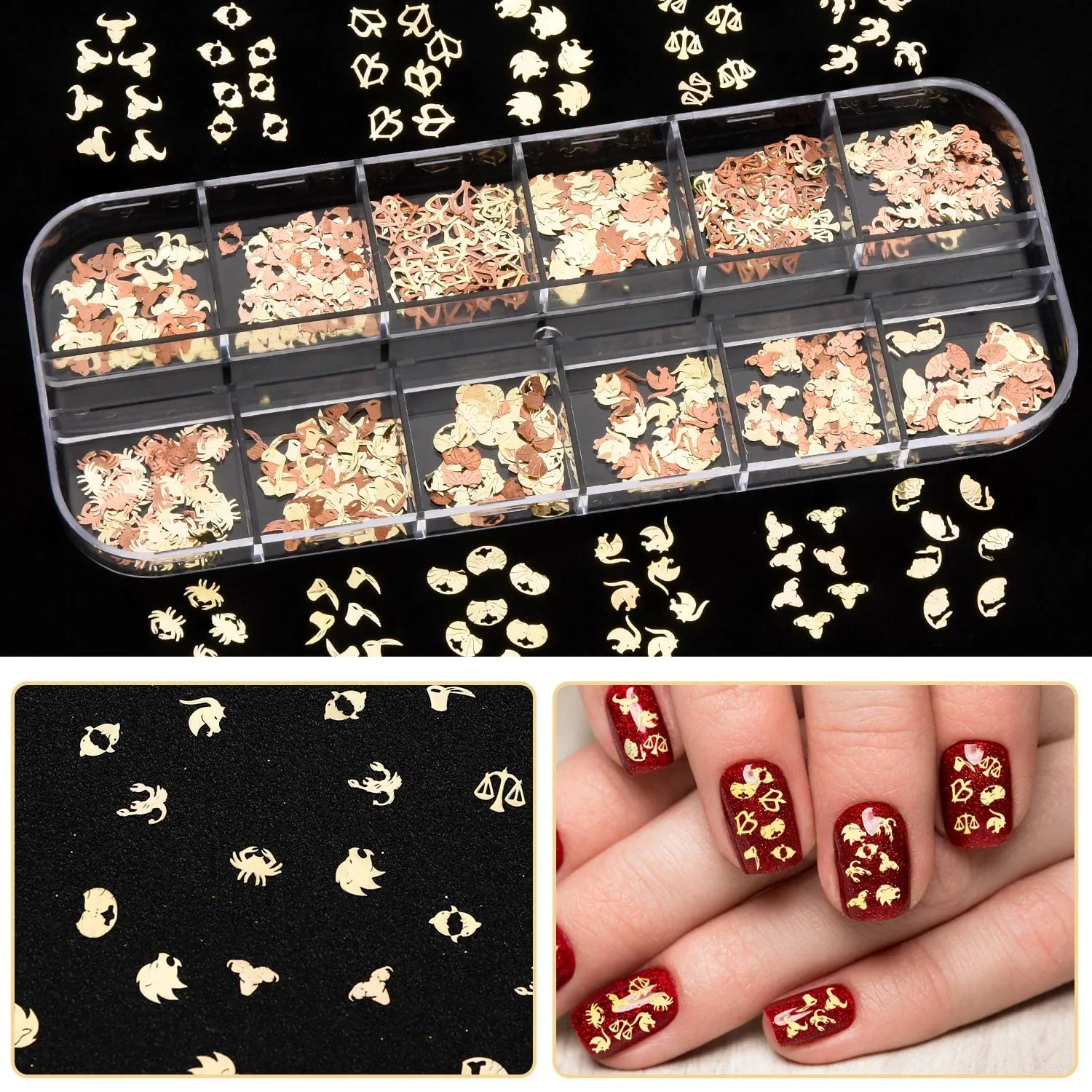 Noverlife Zodiac Nagelcharms 1200 Stück Gold Sternzeichen