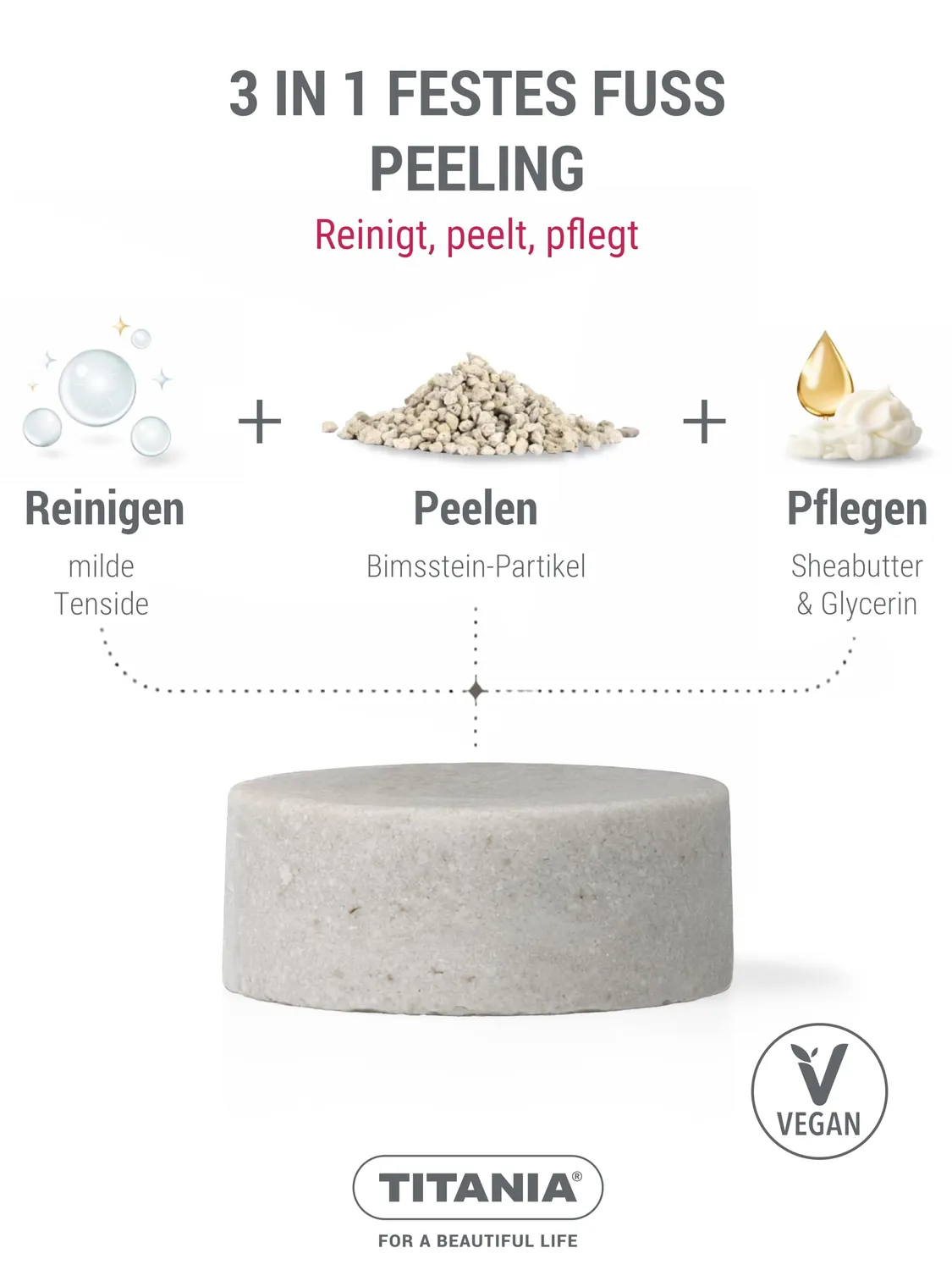 Titania 3in1 Fußpeeling Seife fest Bimsstein Sheabutter