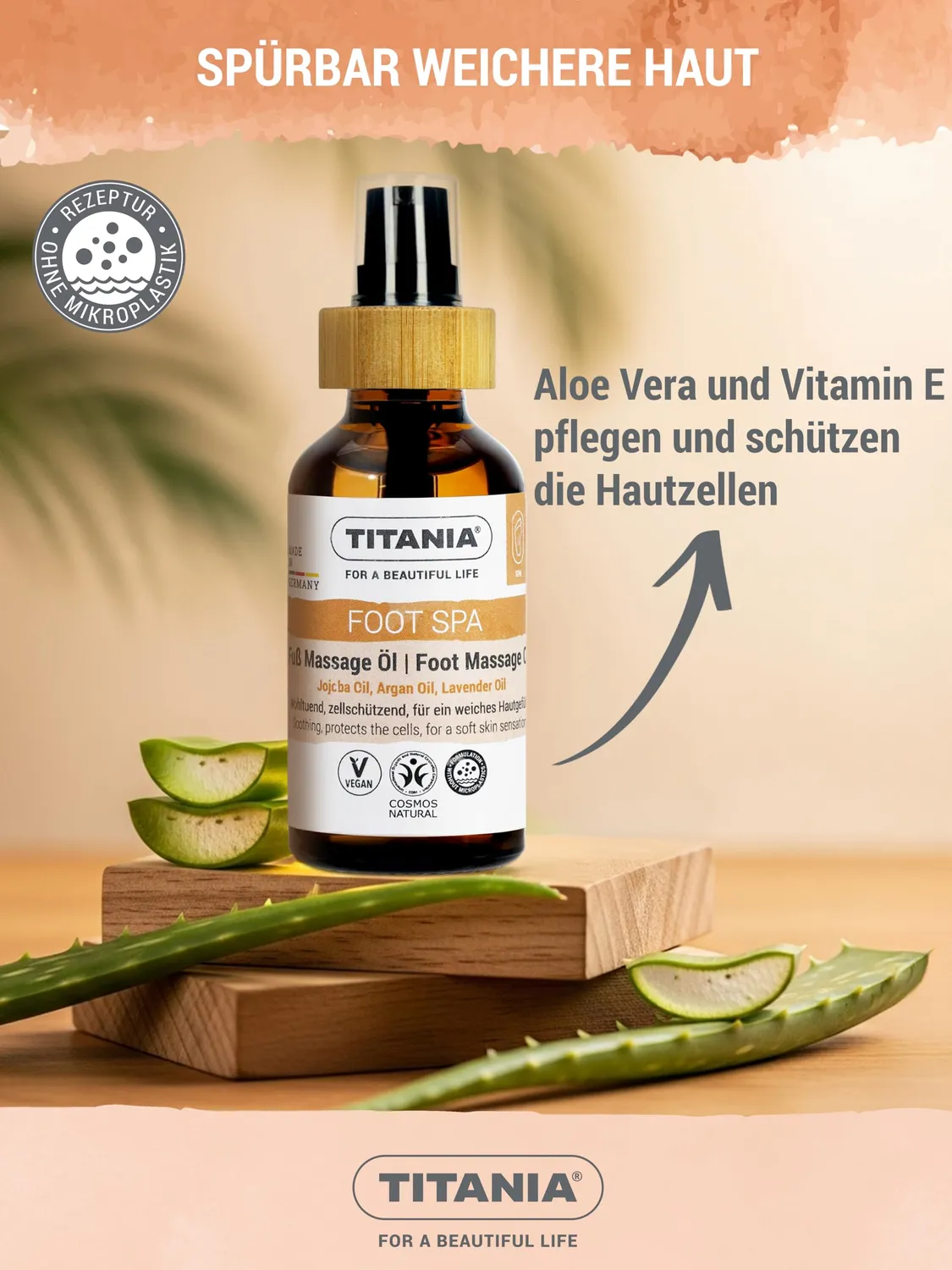 Titania Fuß Massage Öl 58 ml vegan Jojoba Argan