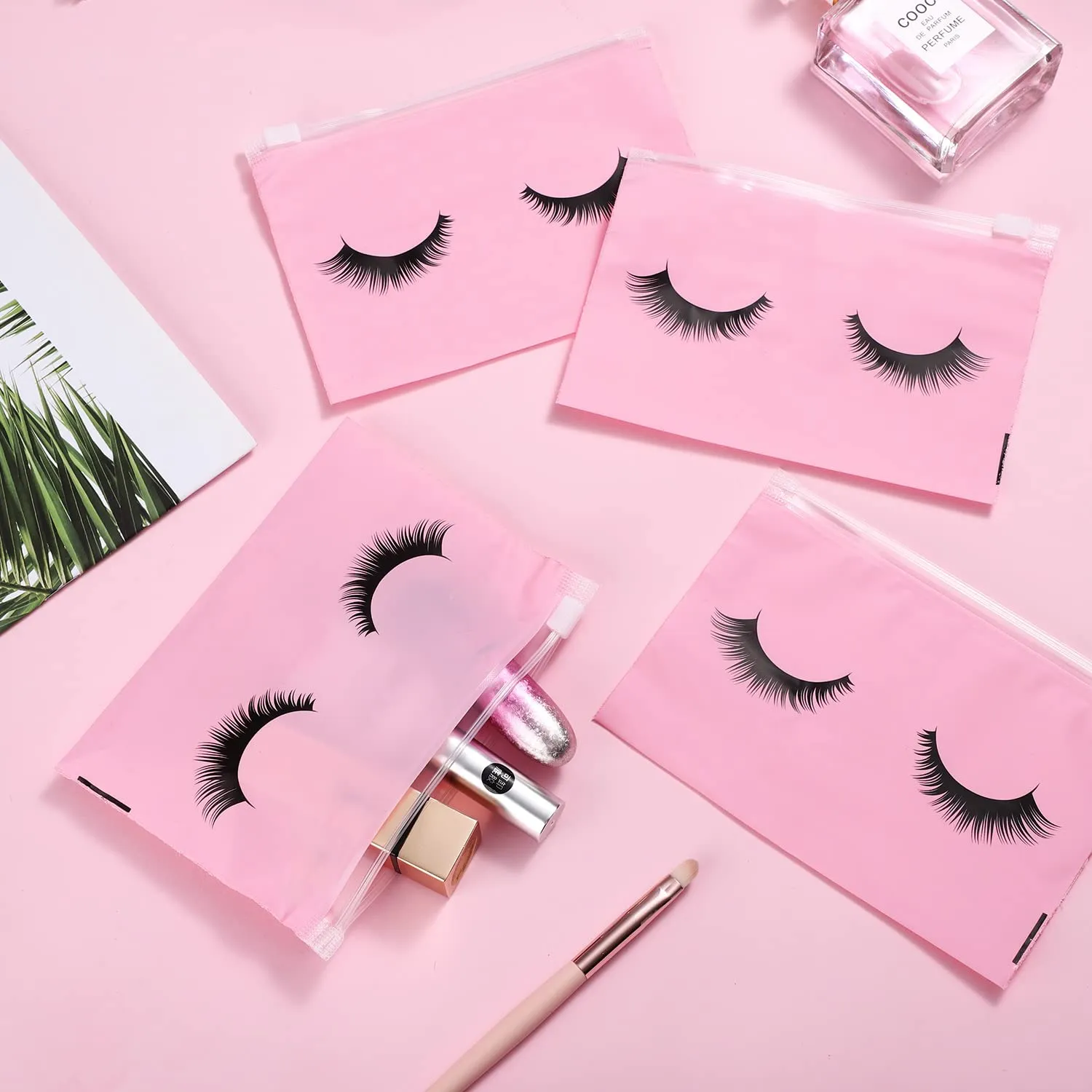 Noverlife Wimperntaschen rosa 100 Stück EVA Reissverschluss