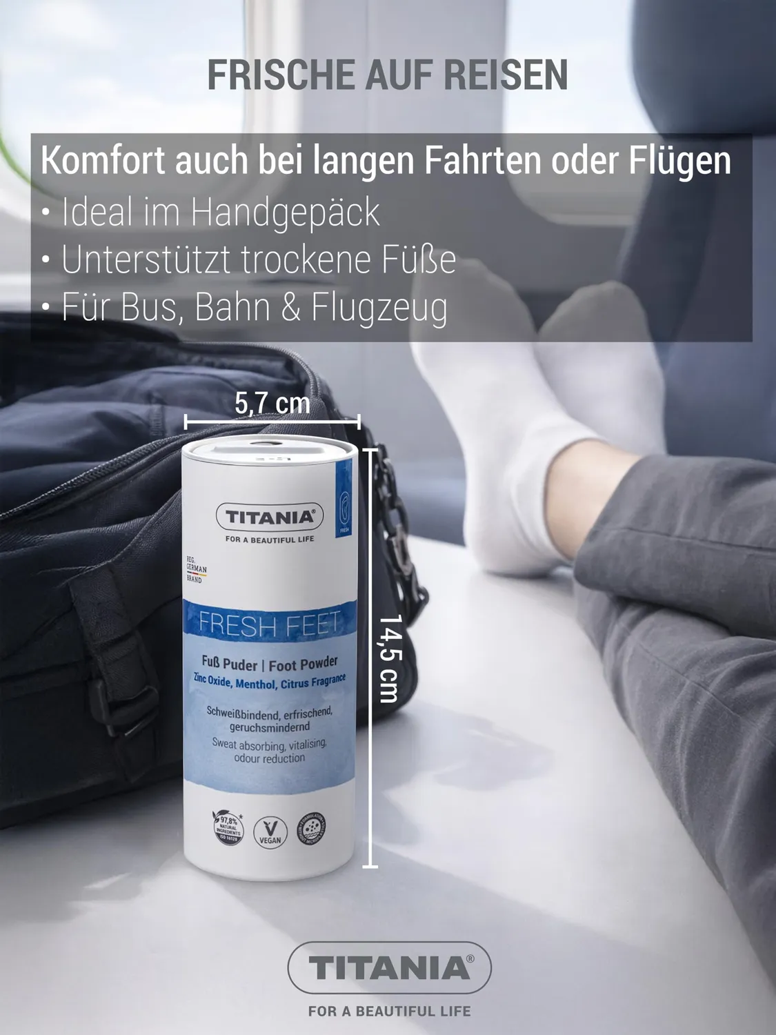 Titania Fußpuder Zinkoxid Menthol Zitrusduft 100 g