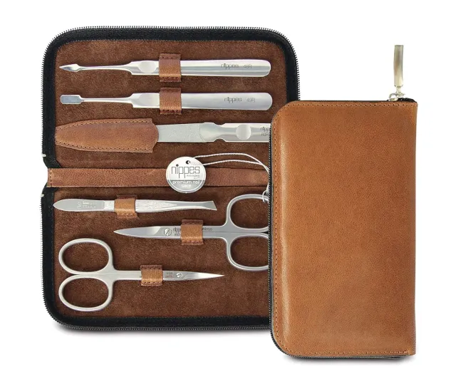 Nippes Solingen Premium Line Whiskey Maniküre Set 6-teilig Rindsleder