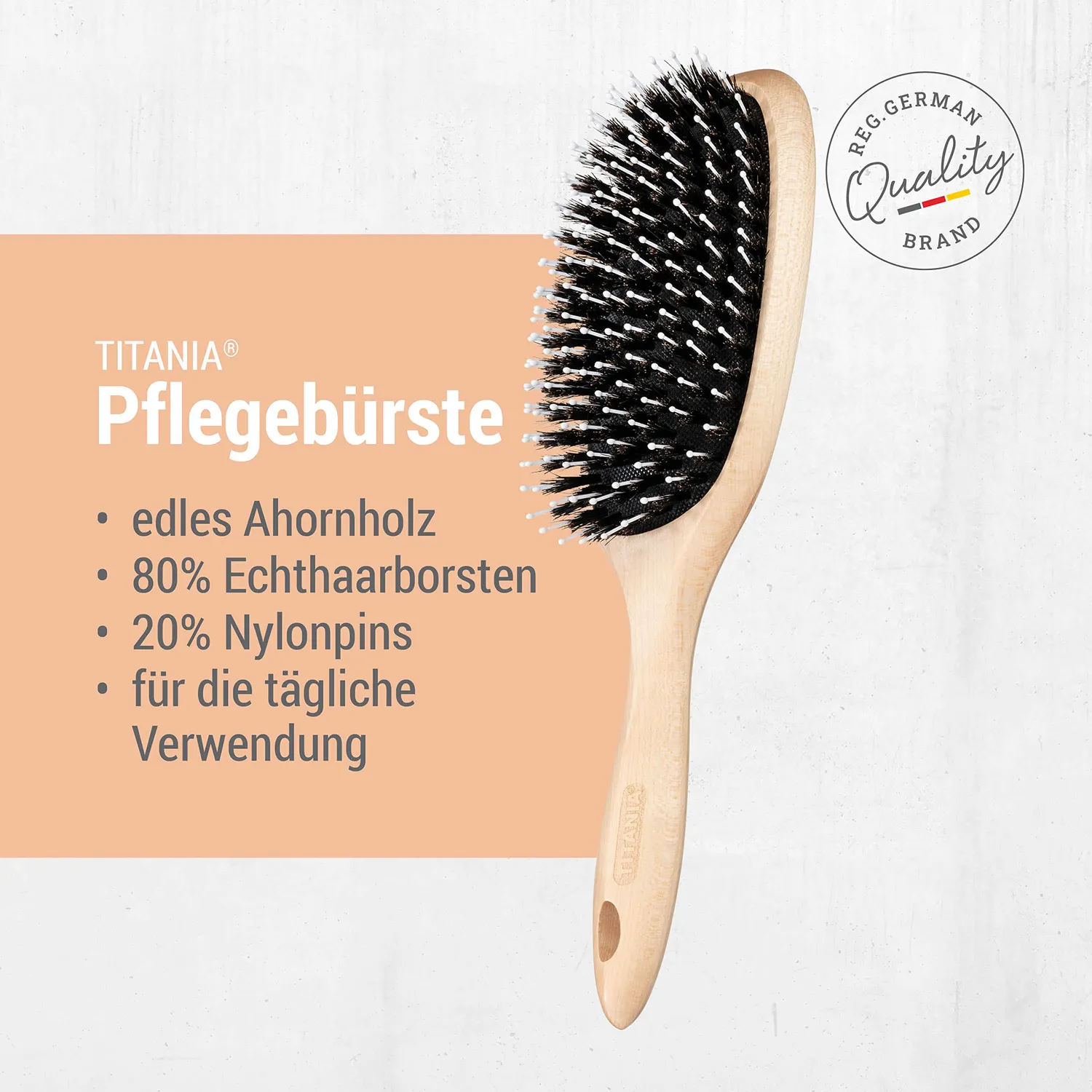 Titania Hair Nature Paddle Haarbürste Ahorn 25 cm Naturborsten