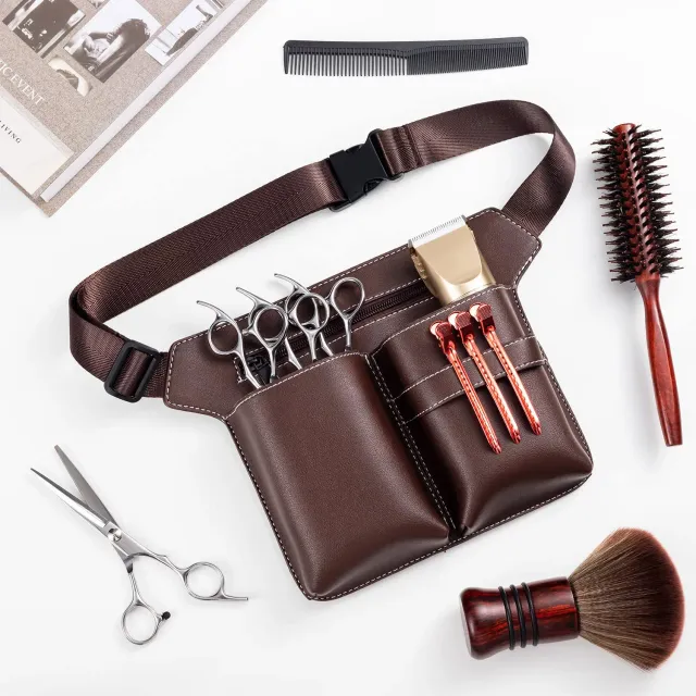 Noverlife Scherentasche PU-Leder Braun mit Gürtel 6 Taschen